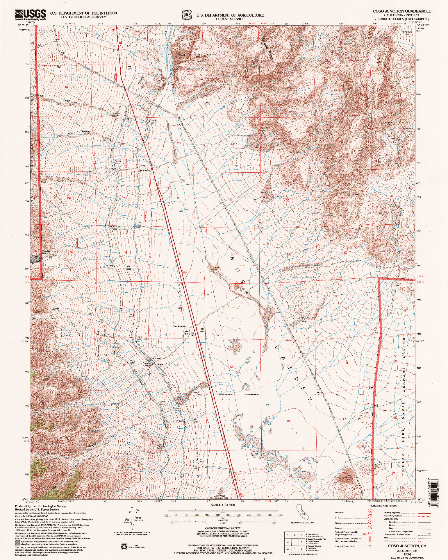 USGS 1:24000-SCALE QUADRANGLE FOR COSO JUNCTION, CA 1994