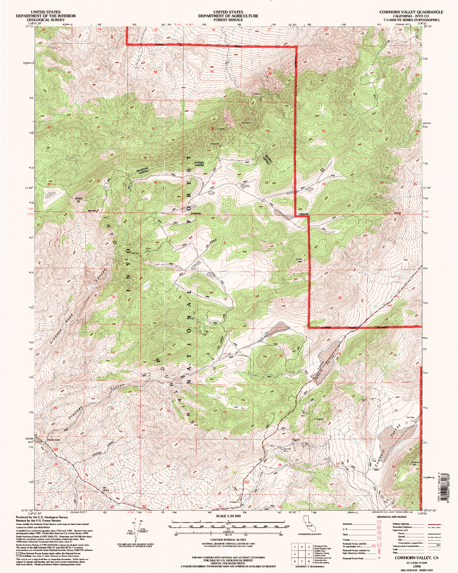 USGS 1:24000-SCALE QUADRANGLE FOR COWHORN VALLEY, CA 1994