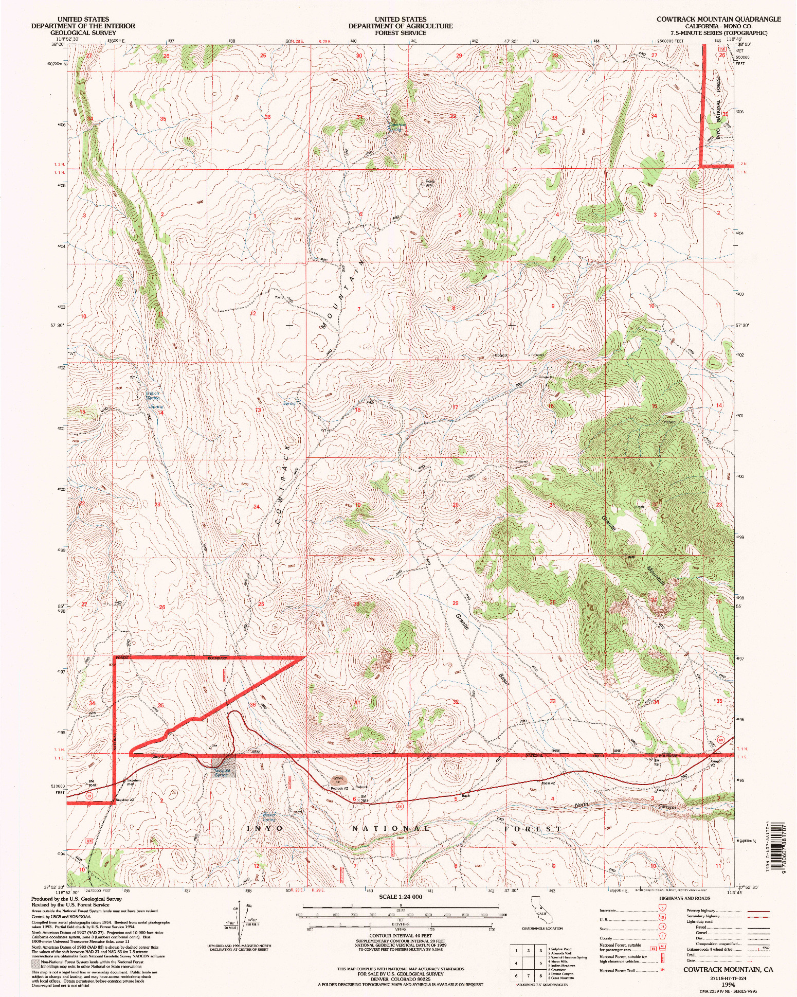 USGS 1:24000-SCALE QUADRANGLE FOR COWTRACK MOUNTAIN, CA 1994