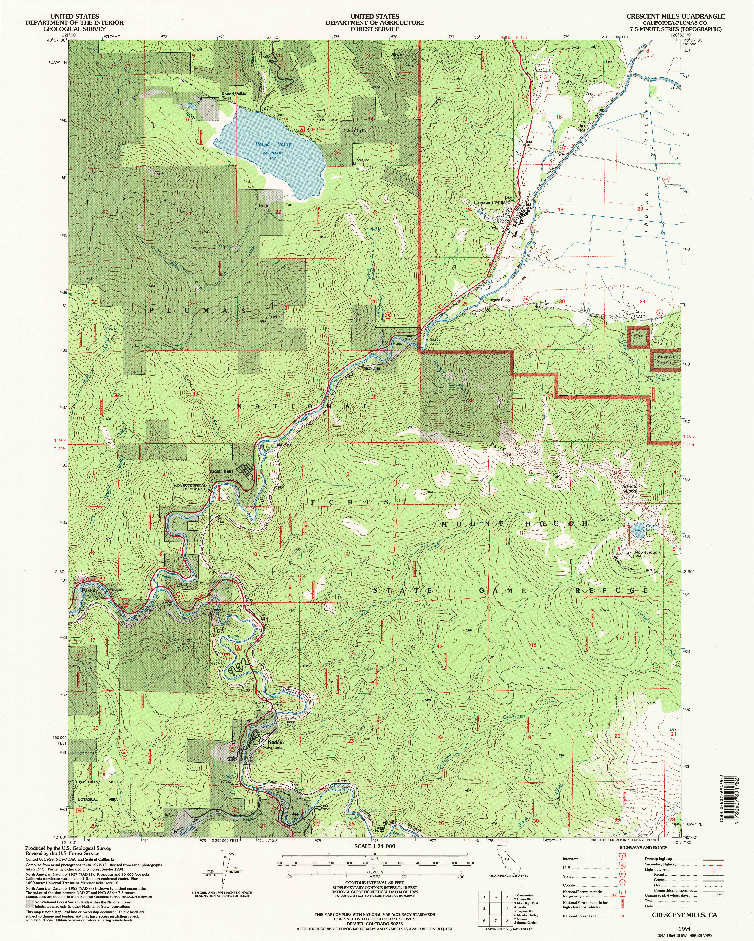 USGS 1:24000-SCALE QUADRANGLE FOR CRESCENT MILLS, CA 1994