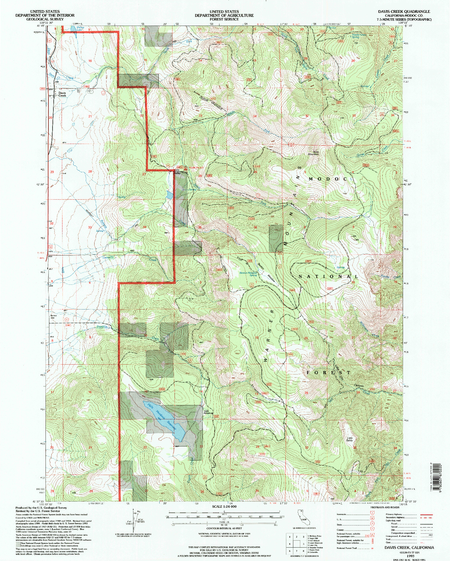 USGS 1:24000-SCALE QUADRANGLE FOR DAVIS CREEK, CA 1993
