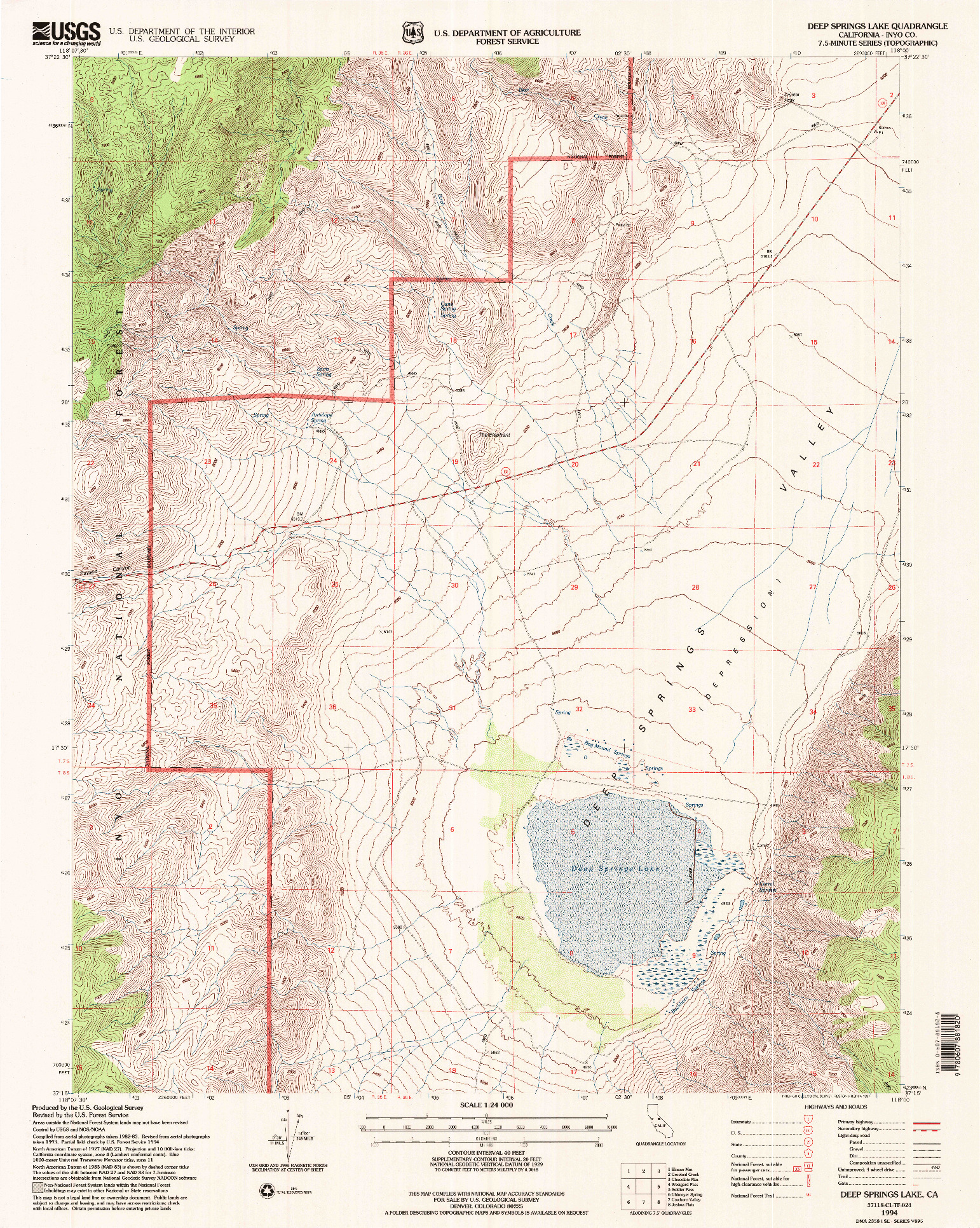 USGS 1:24000-SCALE QUADRANGLE FOR DEEP SPRINGS LAKE, CA 1994