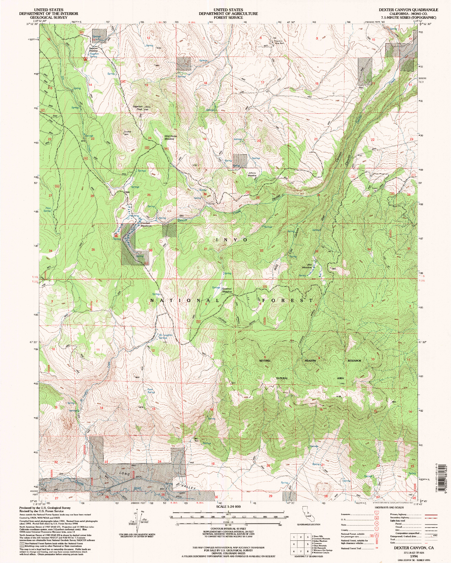 USGS 1:24000-SCALE QUADRANGLE FOR DEXTER CANYON, CA 1994