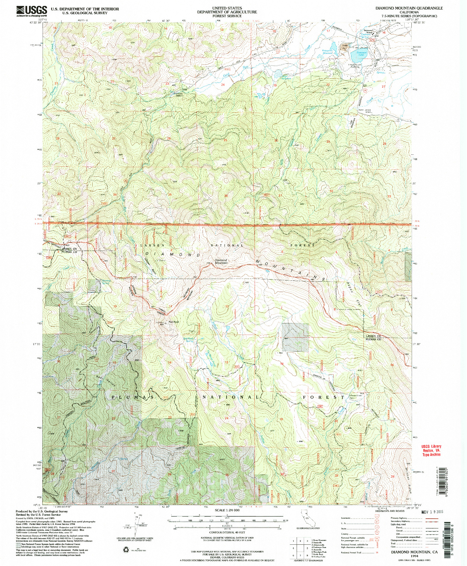 USGS 1:24000-SCALE QUADRANGLE FOR DIAMOND MOUNTAIN, CA 1994