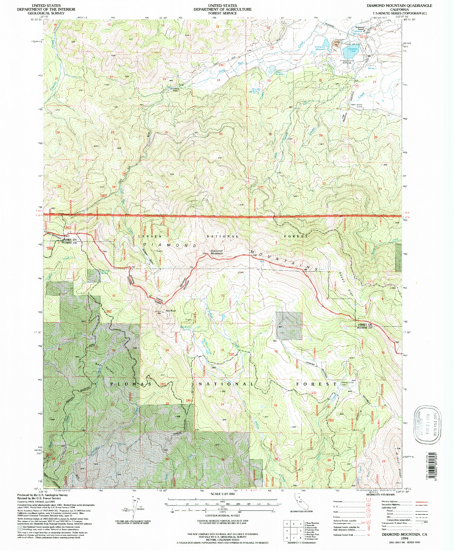 USGS 1:24000-SCALE QUADRANGLE FOR DIAMOND MOUNTAIN, CA 1994