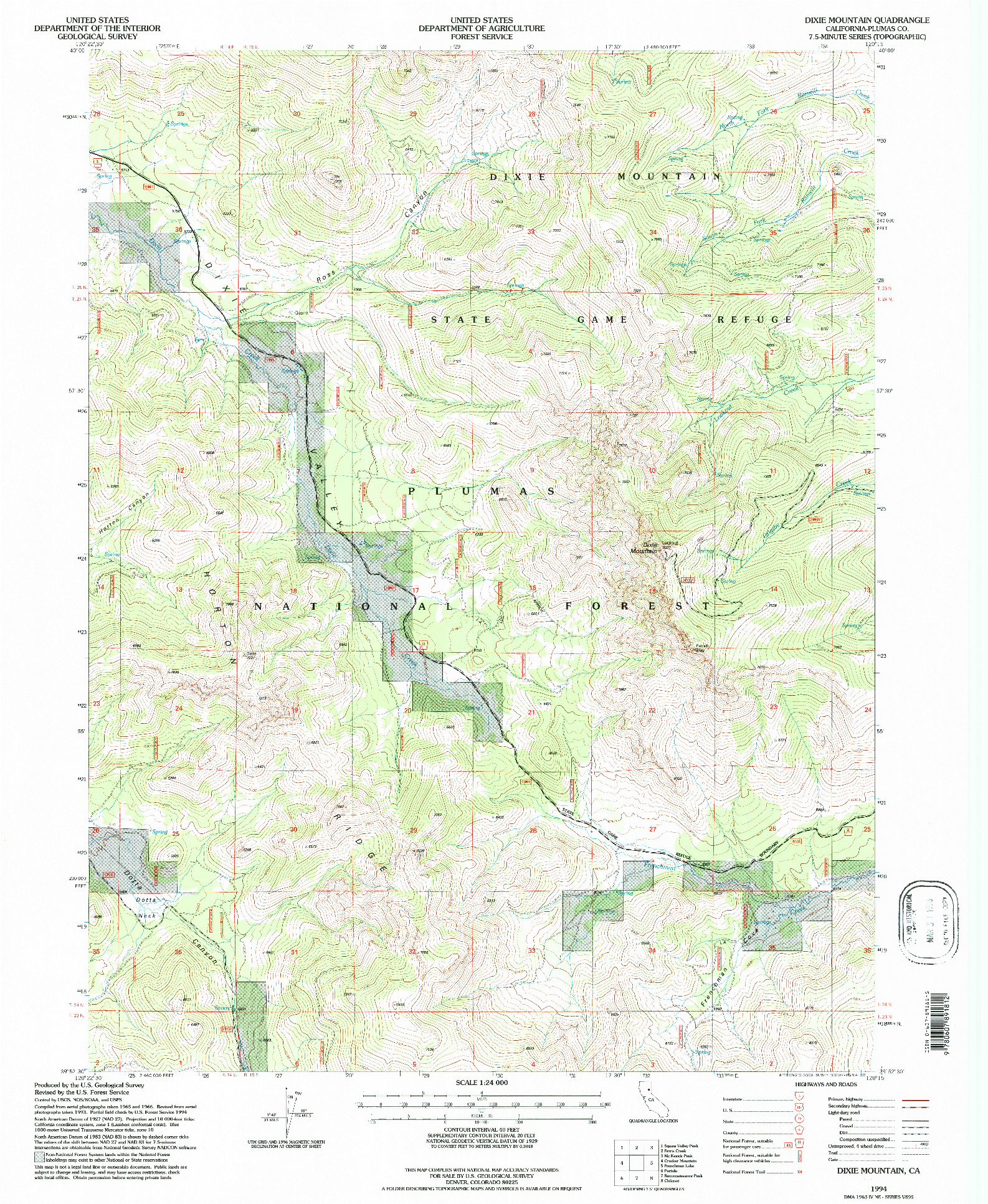 USGS 1:24000-SCALE QUADRANGLE FOR DIXIE MOUNTAIN, CA 1994
