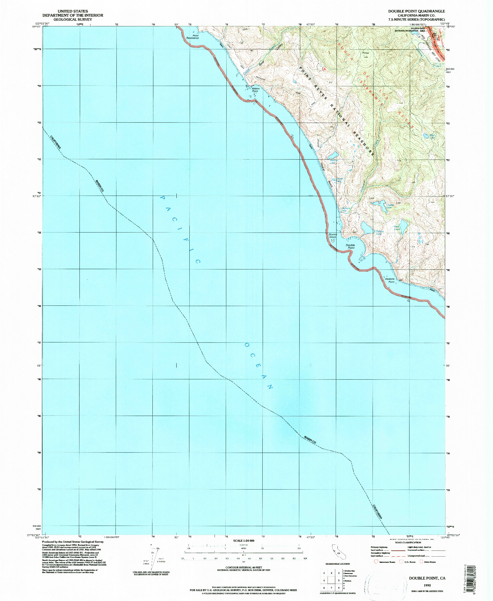 USGS 1:24000-SCALE QUADRANGLE FOR DOUBLE POINT, CA 1993