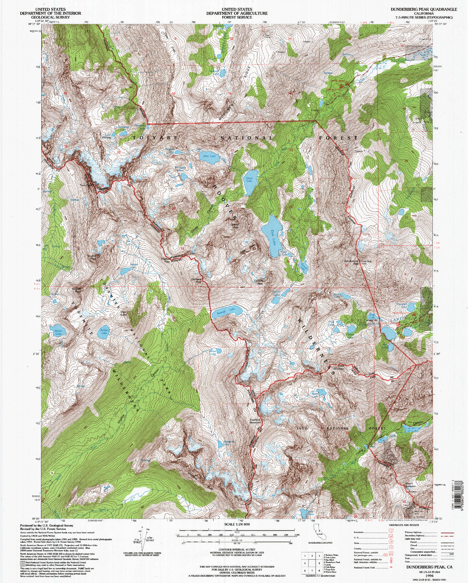 USGS 1:24000-SCALE QUADRANGLE FOR DUNDERBERG PEAK, CA 1994