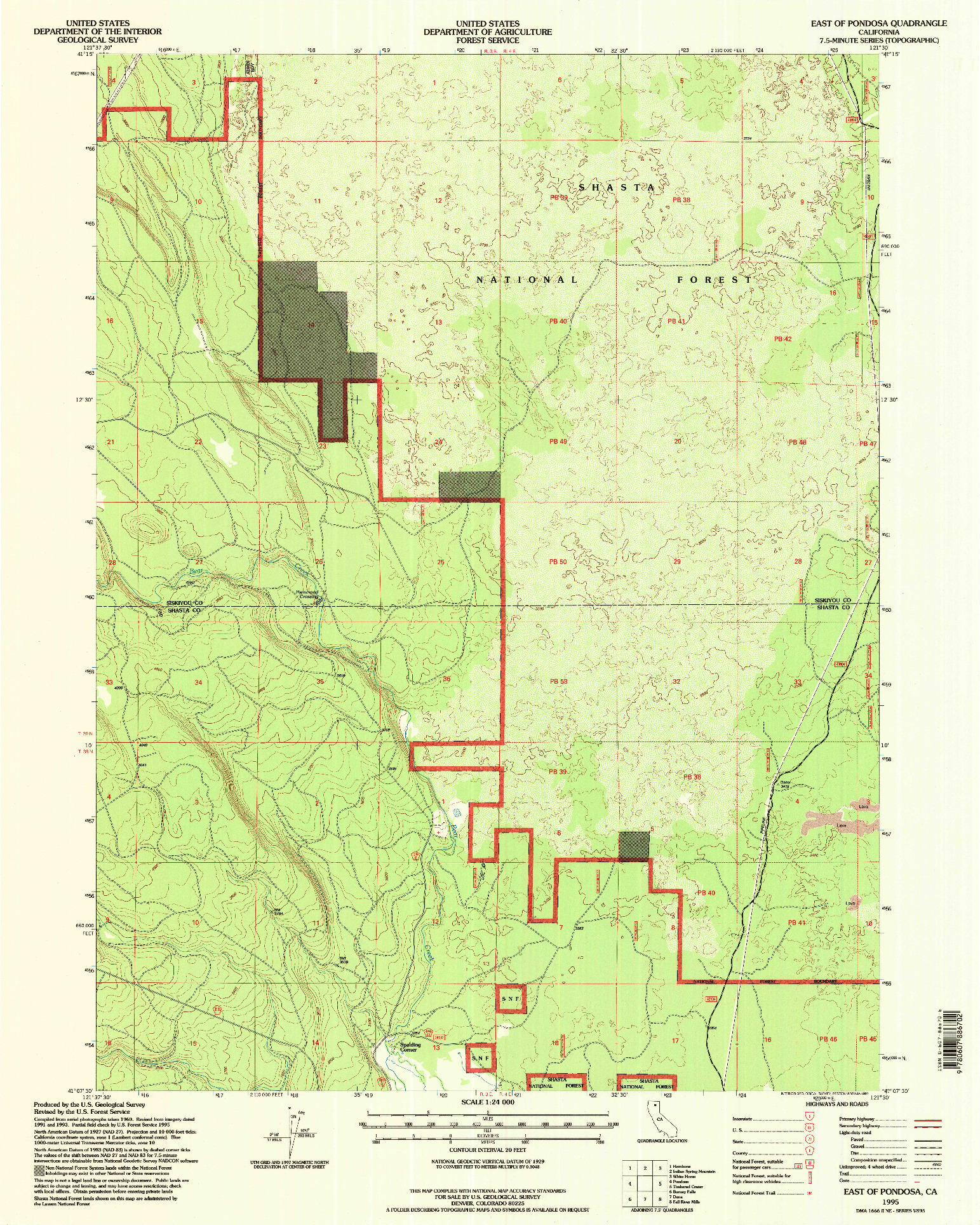 USGS 1:24000-SCALE QUADRANGLE FOR EAST OF PONDOSA, CA 1995