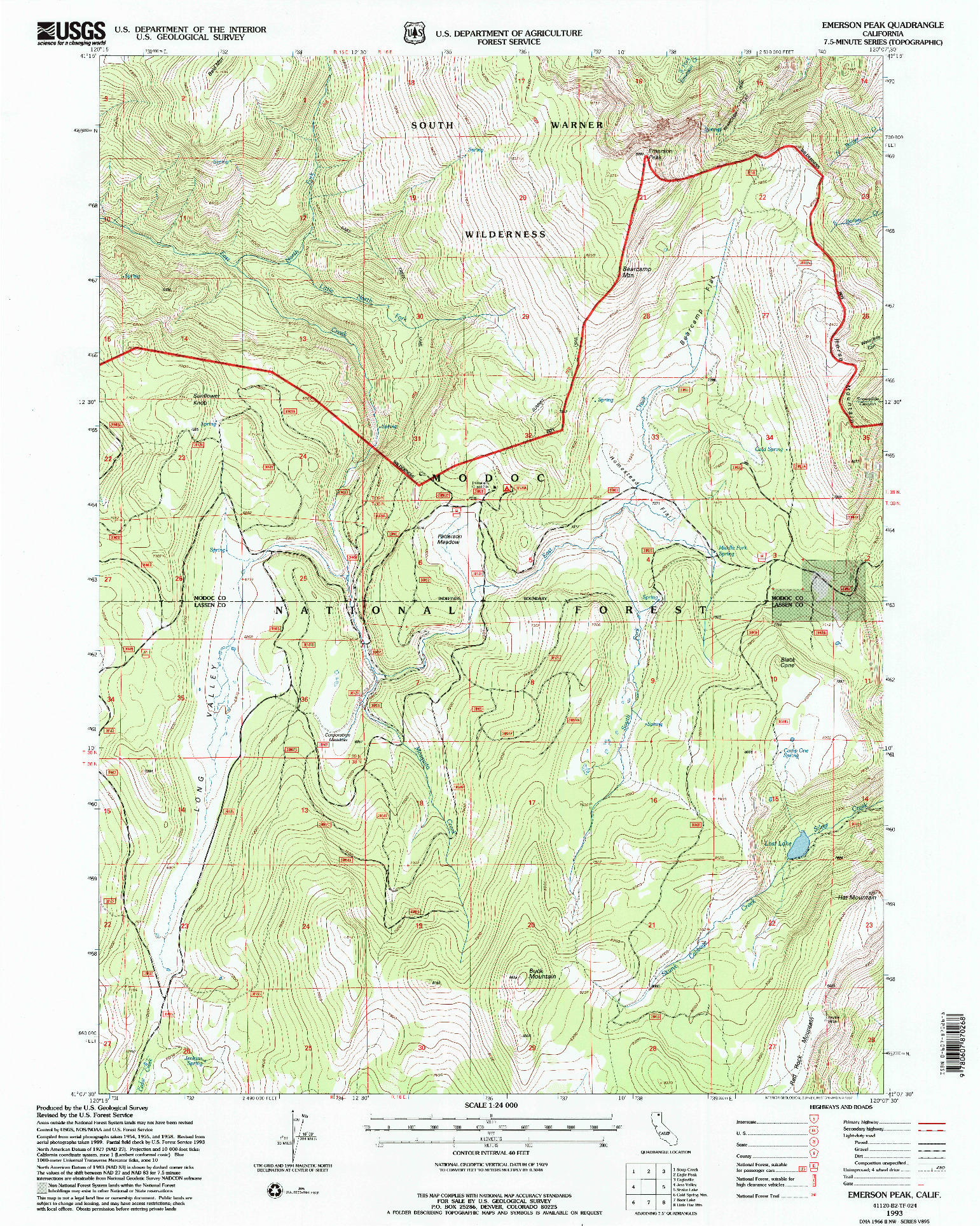 USGS 1:24000-SCALE QUADRANGLE FOR EMERSON PEAK, CA 1993