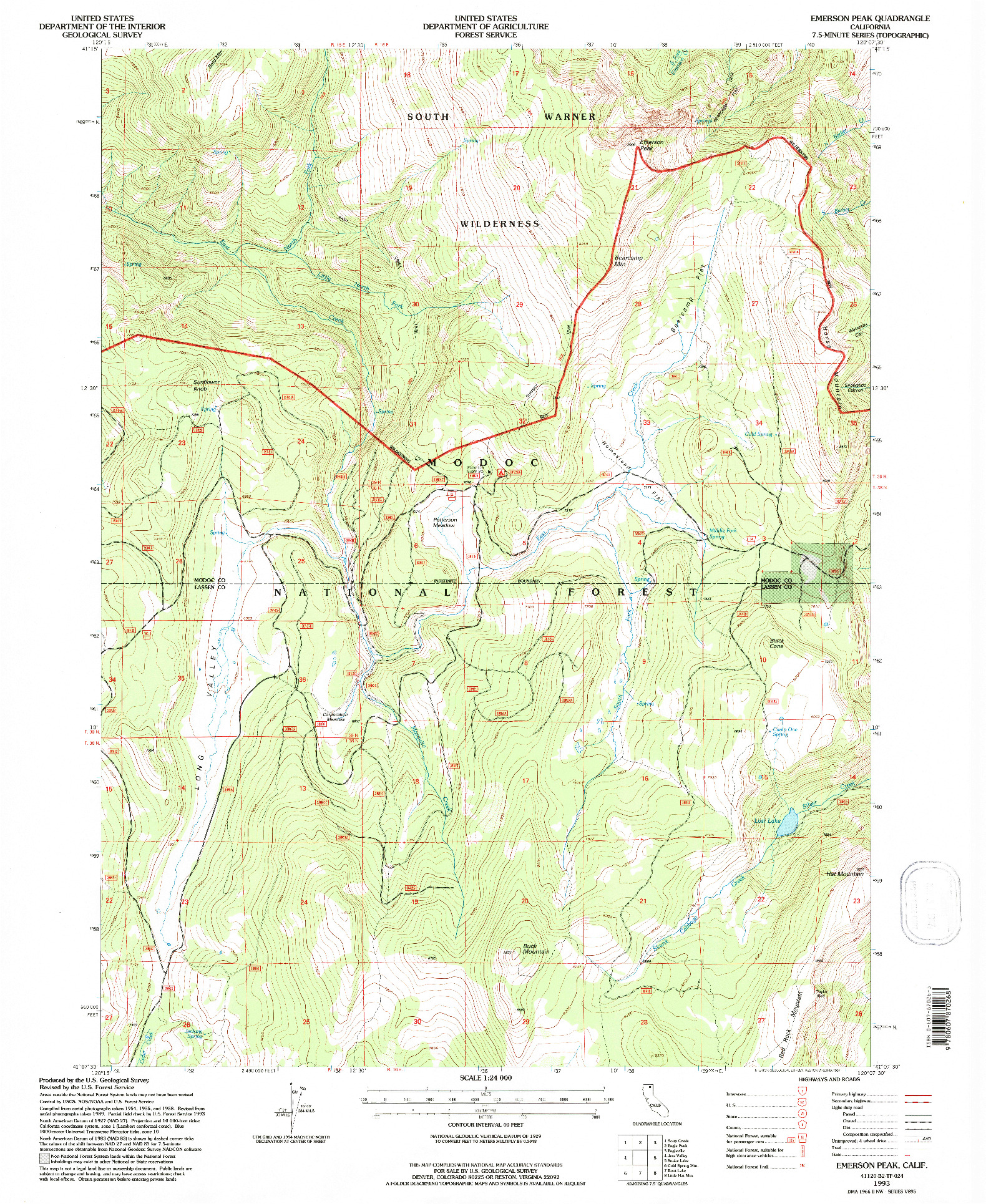 USGS 1:24000-SCALE QUADRANGLE FOR EMERSON PEAK, CA 1993