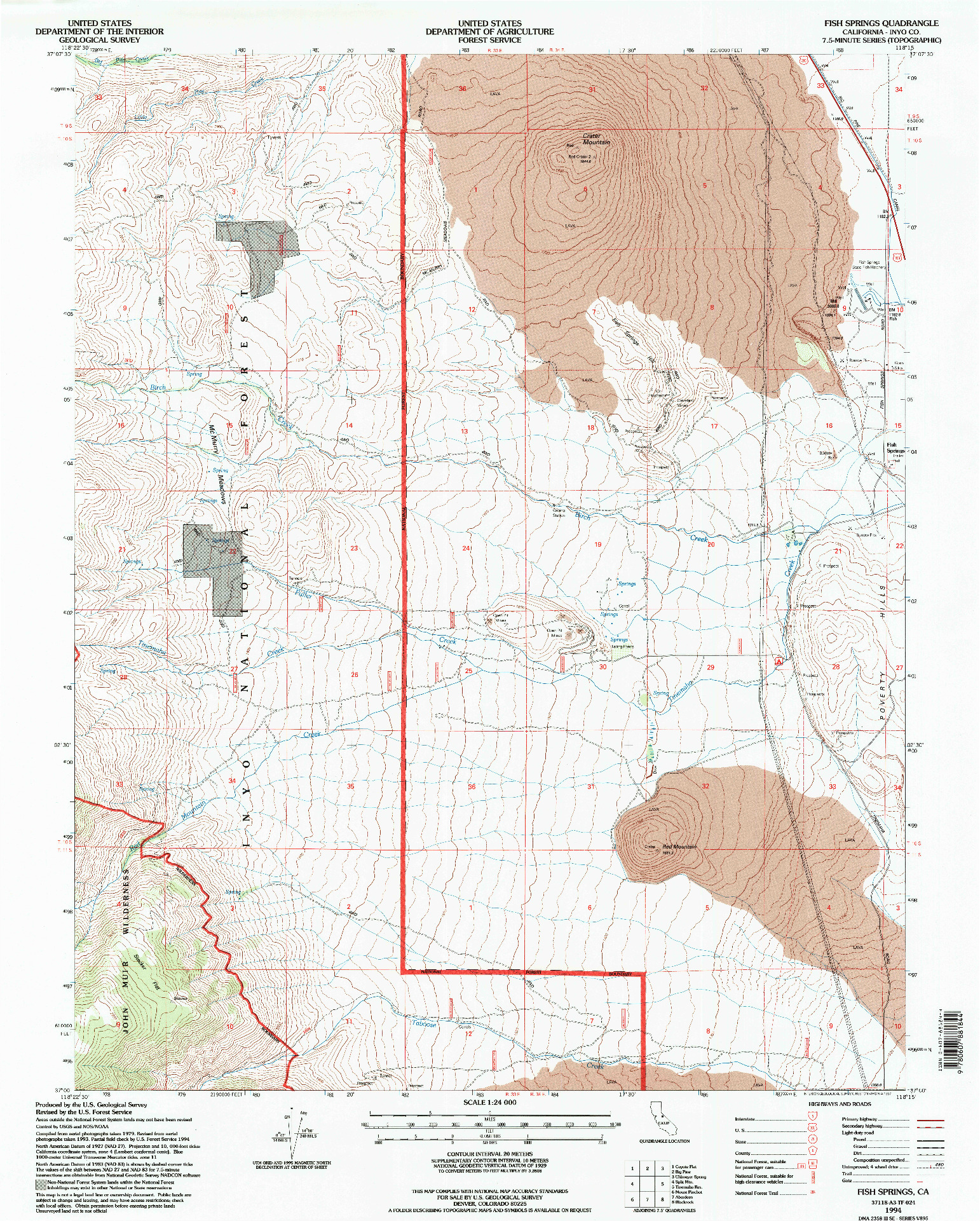 USGS 1:24000-SCALE QUADRANGLE FOR FISH SPRINGS, CA 1994
