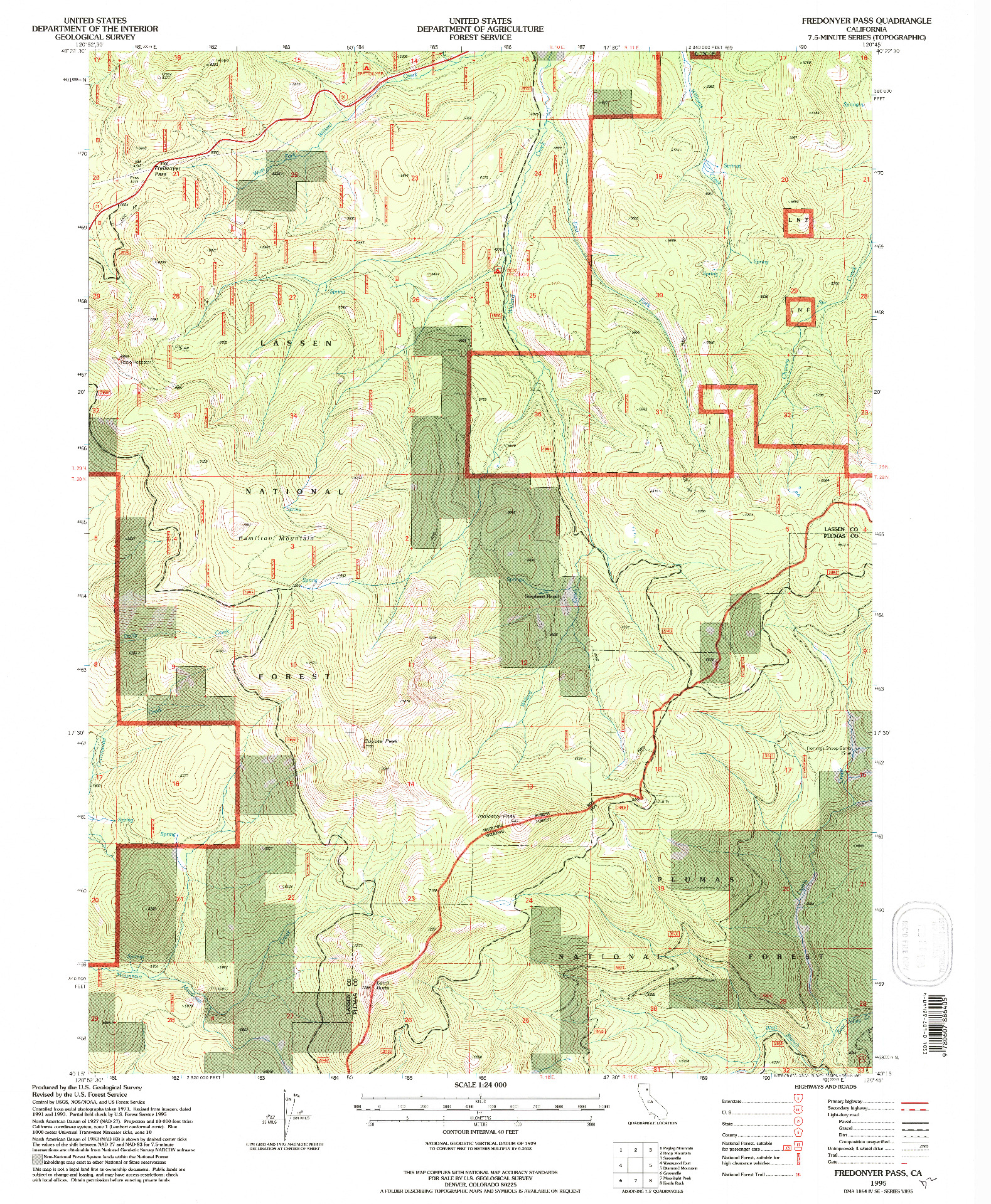 USGS 1:24000-SCALE QUADRANGLE FOR FREDONYER PASS, CA 1995