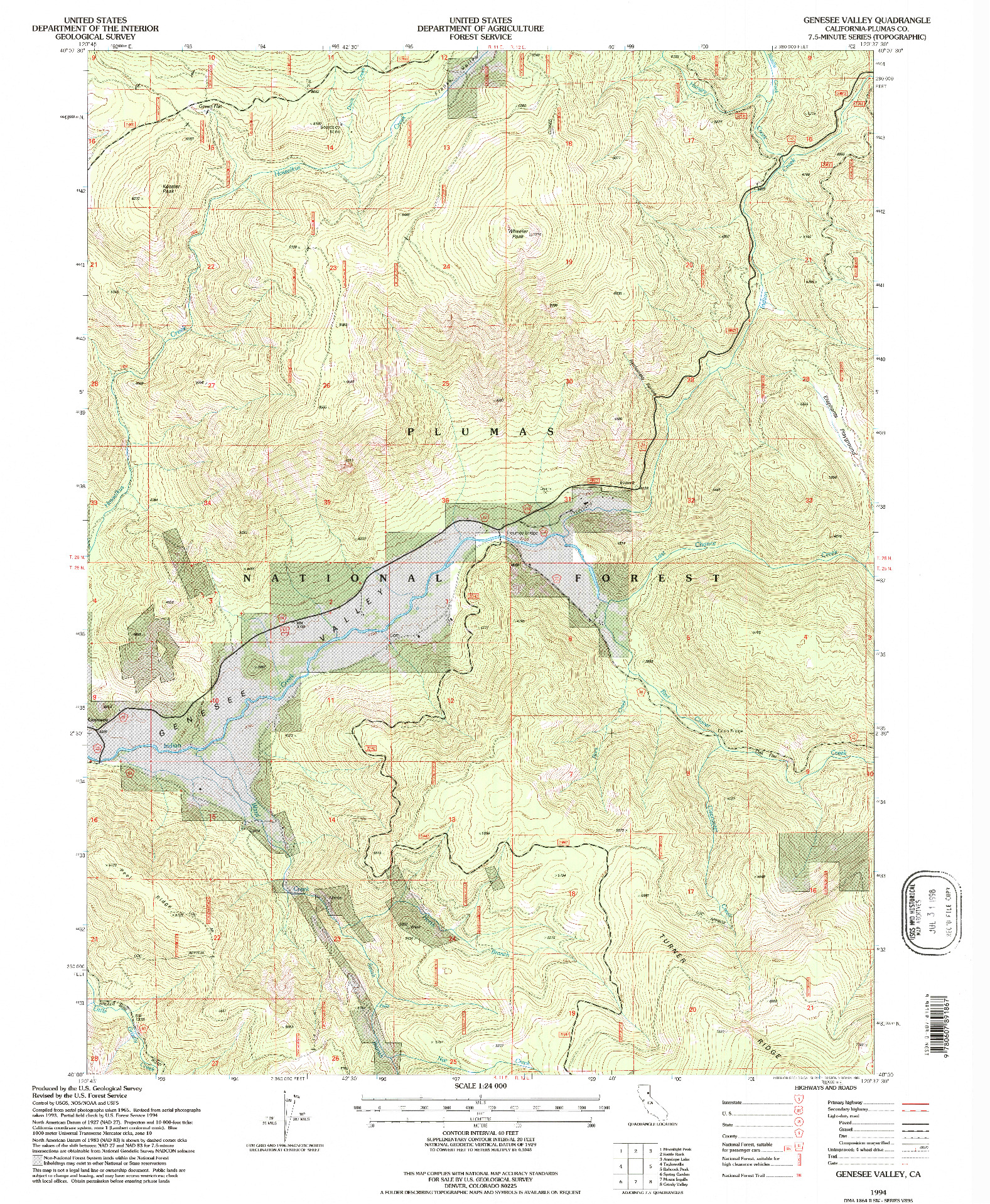 USGS 1:24000-SCALE QUADRANGLE FOR GENESEE VALLEY, CA 1994