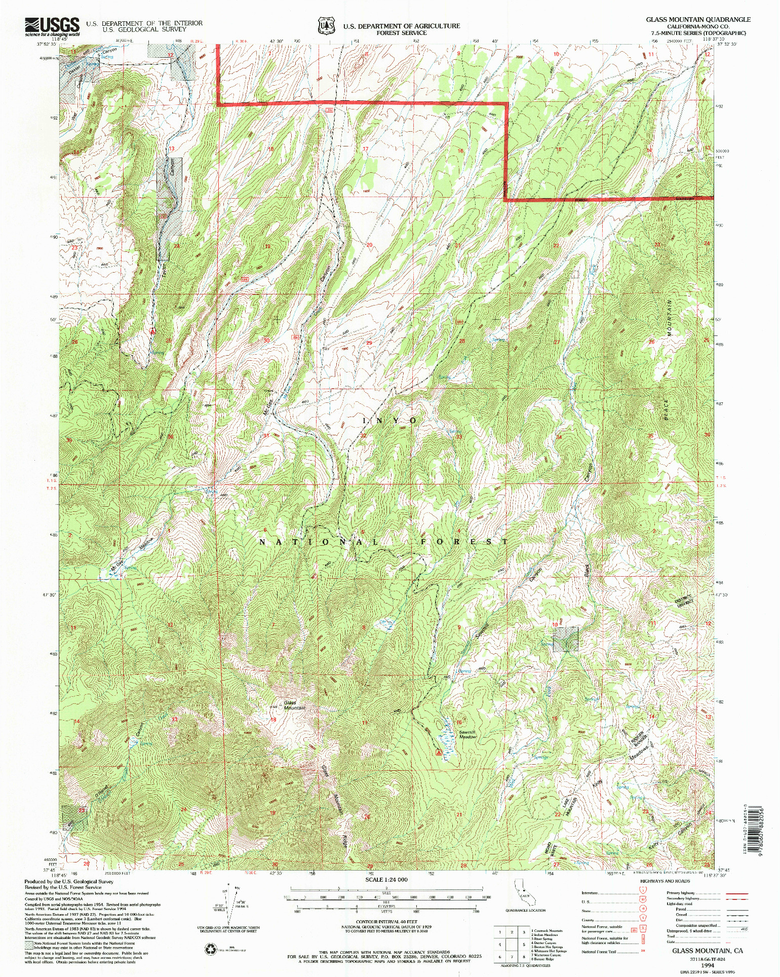 USGS 1:24000-SCALE QUADRANGLE FOR GLASS MOUNTAIN, CA 1994