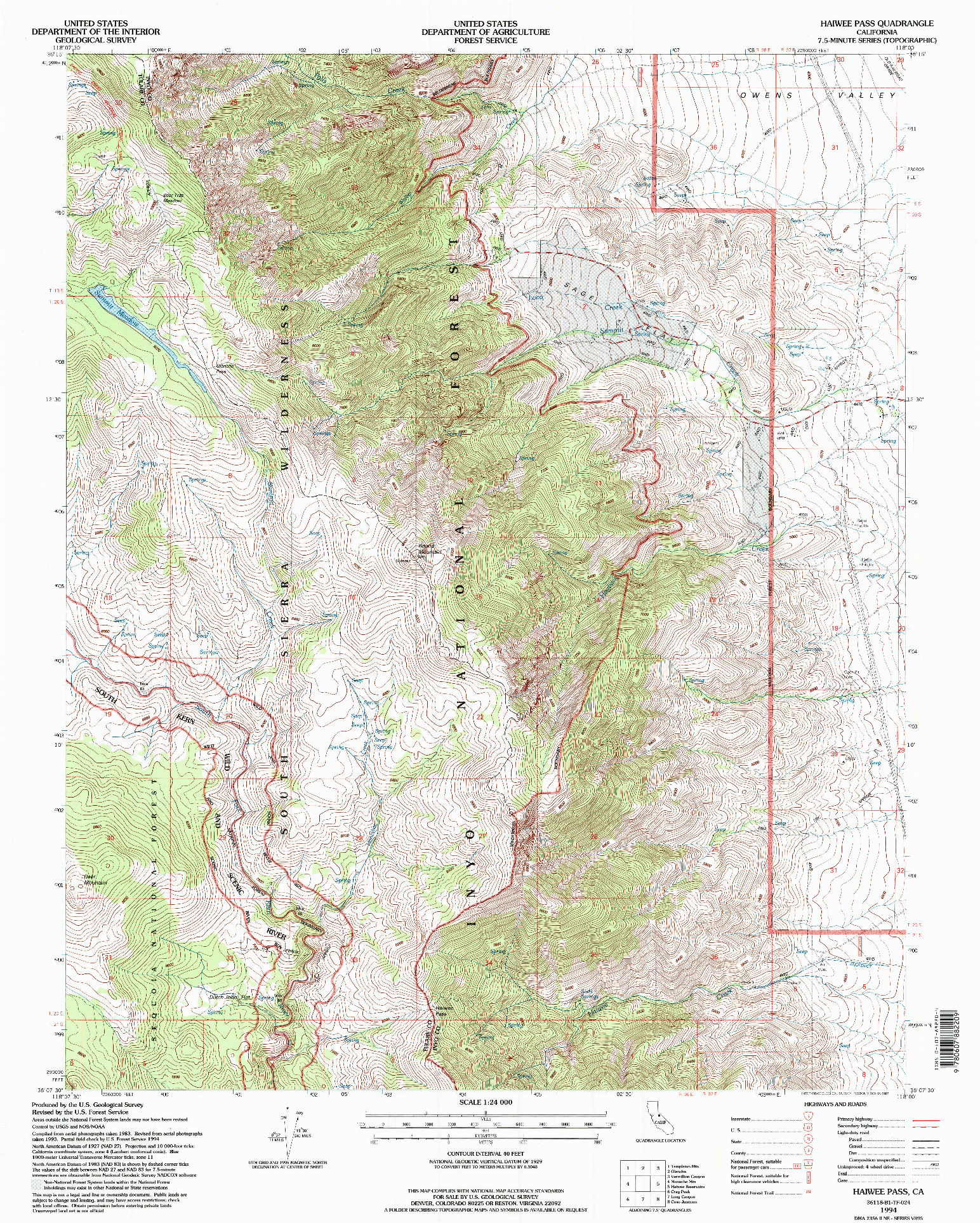USGS 1:24000-SCALE QUADRANGLE FOR HAIWEE PASS, CA 1994