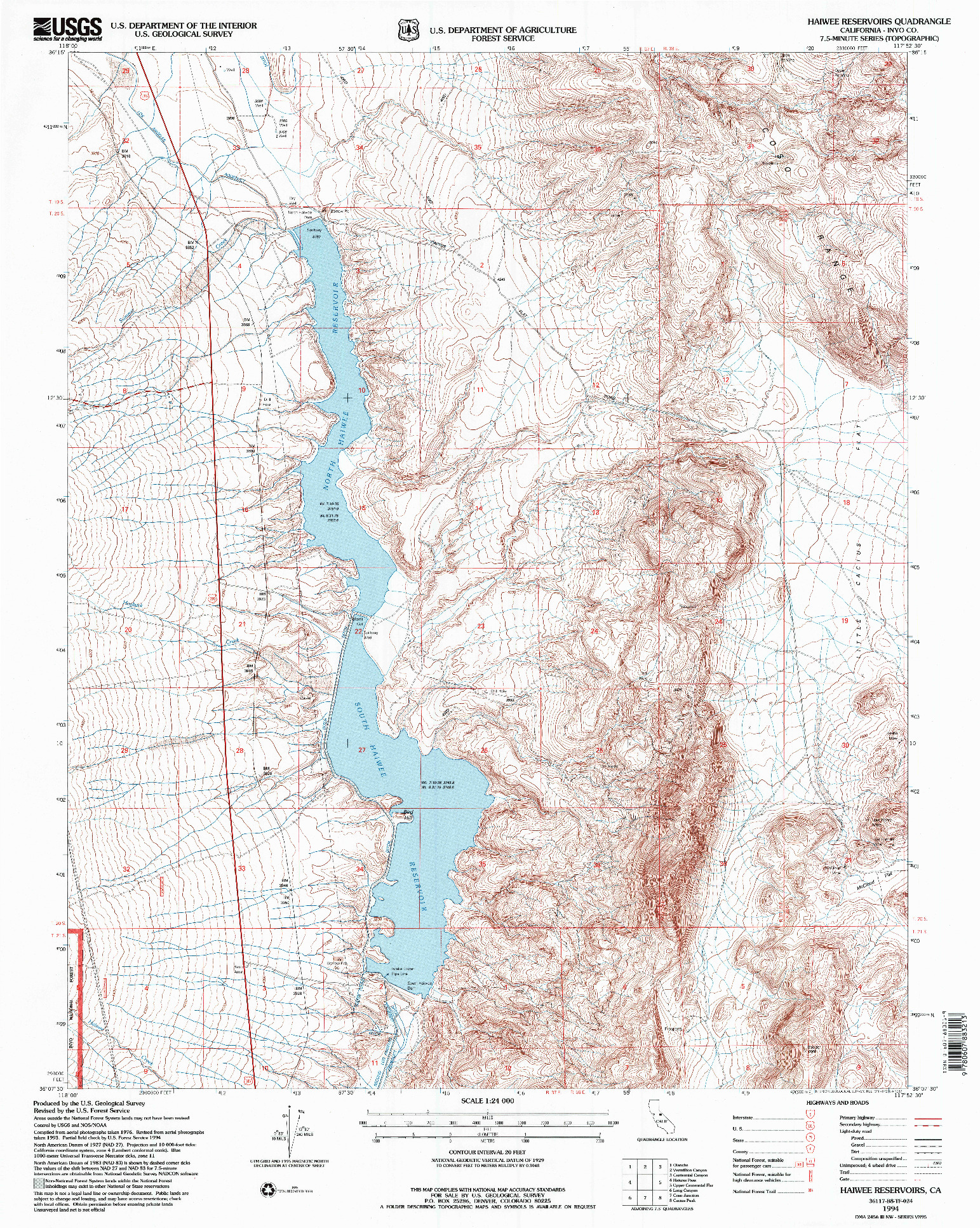 USGS 1:24000-SCALE QUADRANGLE FOR HAIWEE RESERVOIRS, CA 1994