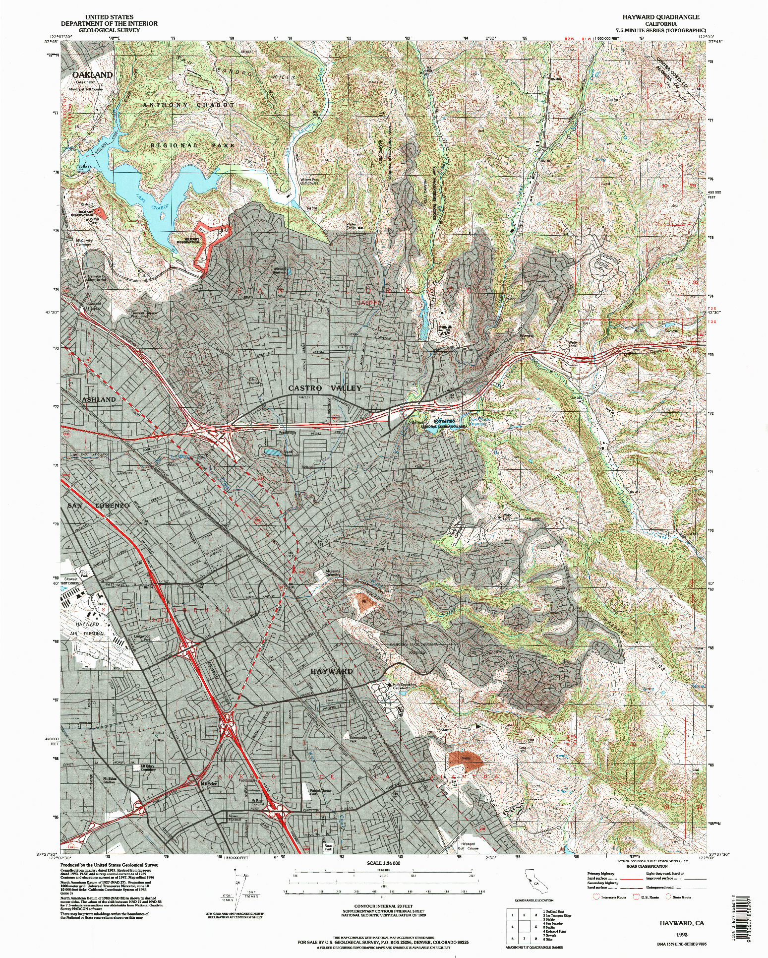 USGS 1:24000-SCALE QUADRANGLE FOR HAYWARD, CA 1993