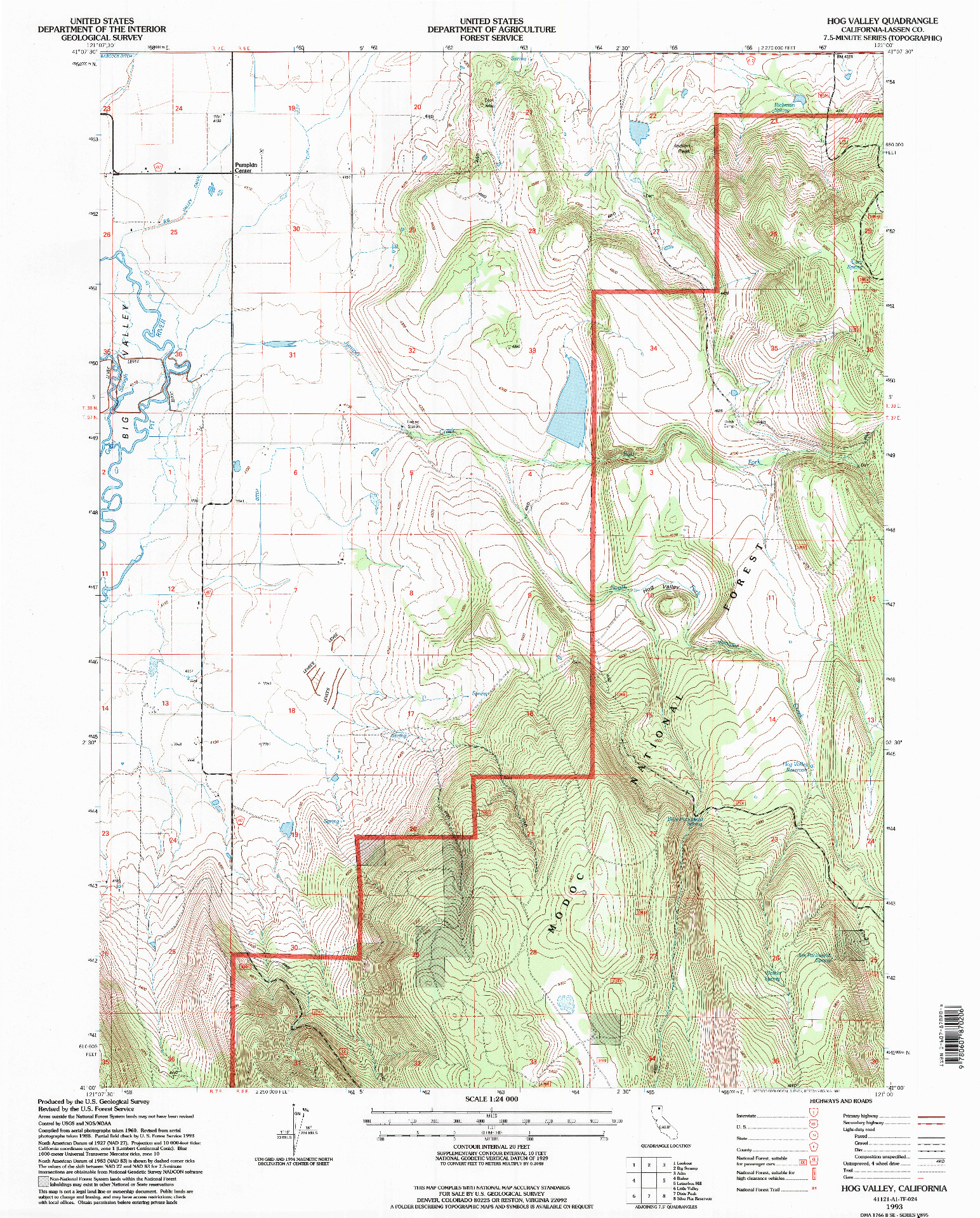 USGS 1:24000-SCALE QUADRANGLE FOR HOG VALLEY, CA 1993