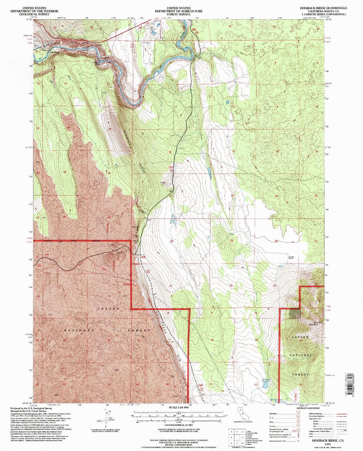 USGS 1:24000-SCALE QUADRANGLE FOR HOGBACK RIDGE, CA 1995