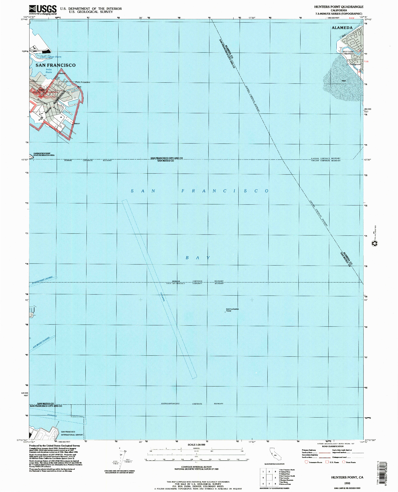 USGS 1:24000-SCALE QUADRANGLE FOR HUNTERS POINT, CA 1993