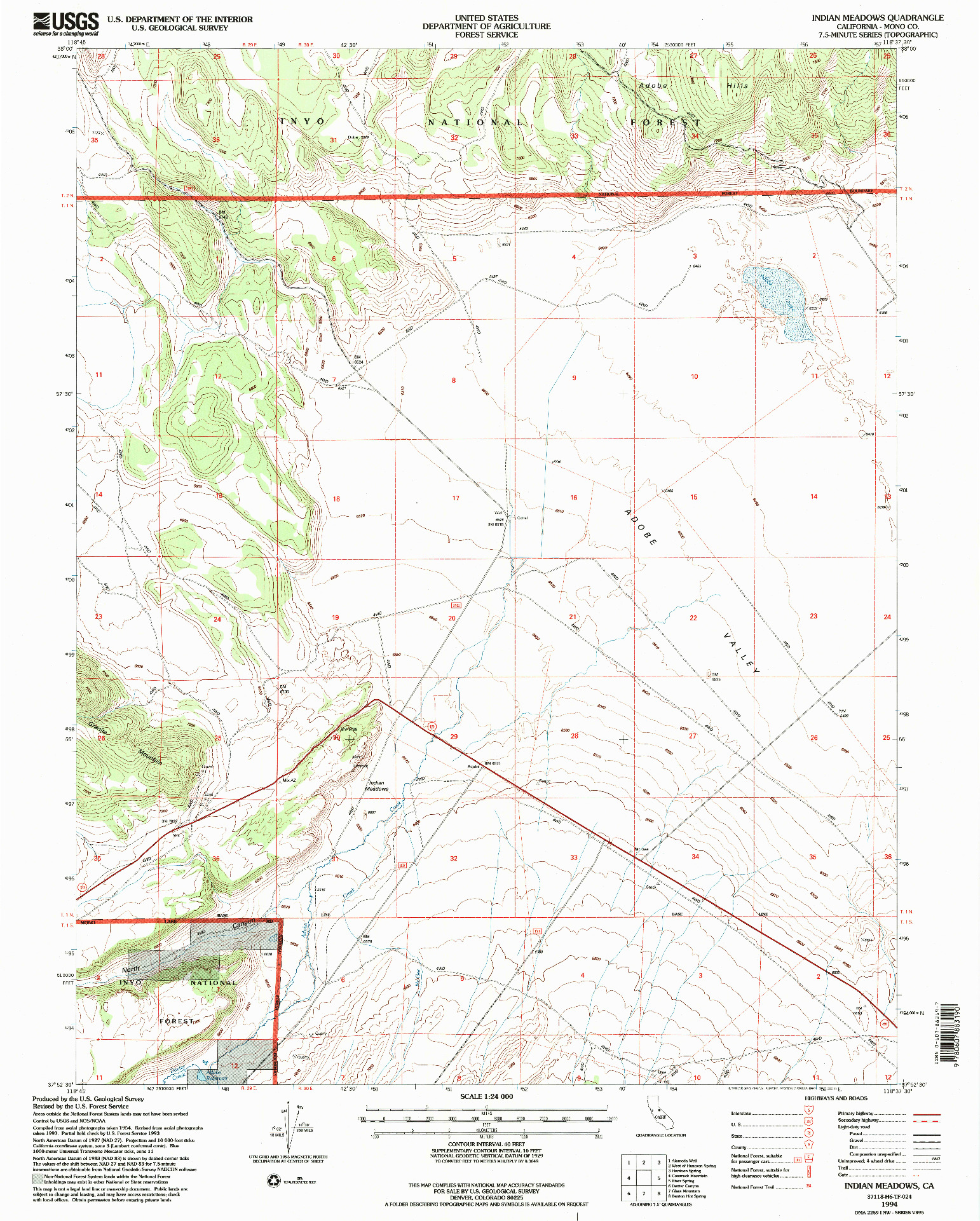 USGS 1:24000-SCALE QUADRANGLE FOR INDIAN MEADOWS, CA 1994