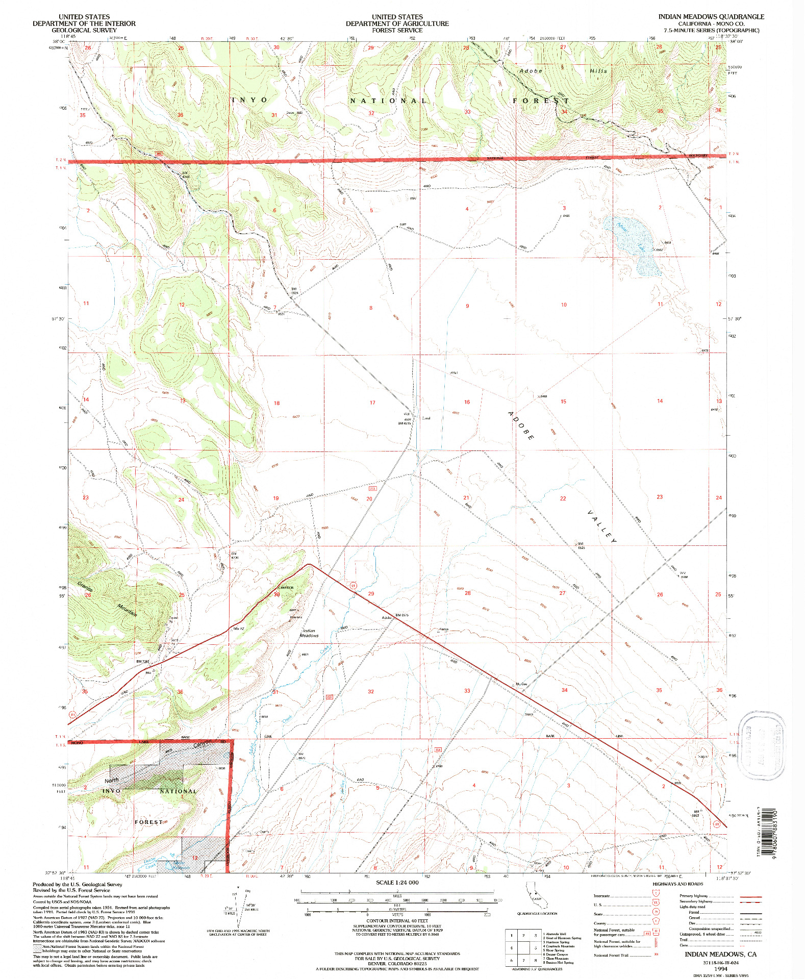 USGS 1:24000-SCALE QUADRANGLE FOR INDIAN MEADOWS, CA 1994