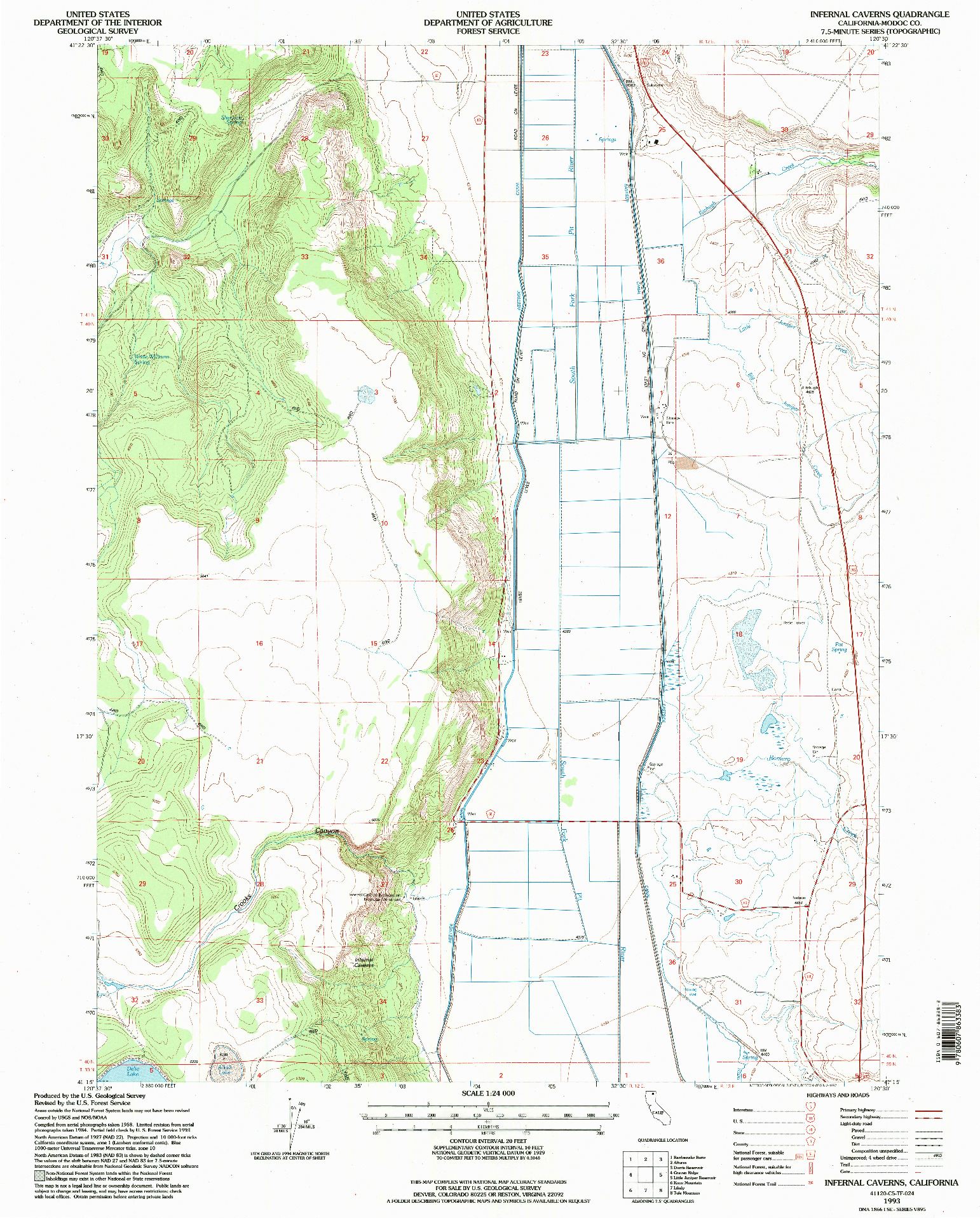 USGS 1:24000-SCALE QUADRANGLE FOR INFERNAL CAVERNS, CA 1993