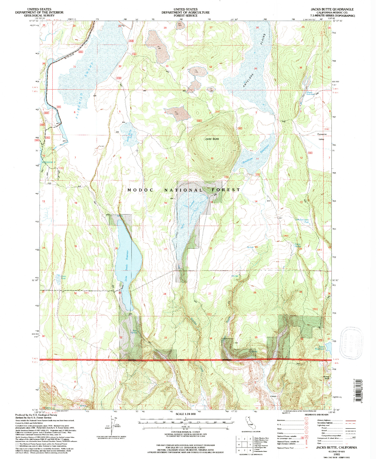 USGS 1:24000-SCALE QUADRANGLE FOR JACKS BUTTE, CA 1993