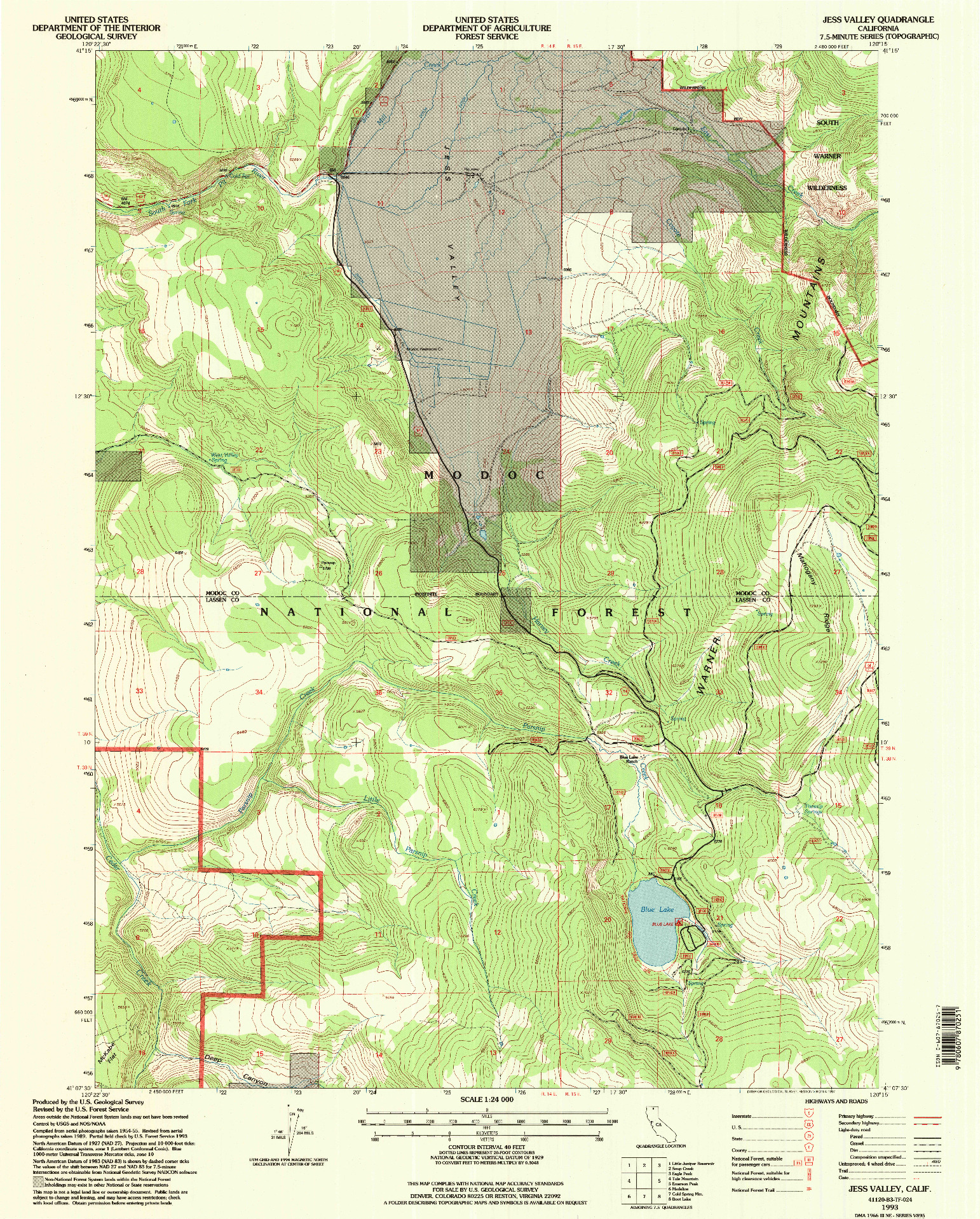 USGS 1:24000-SCALE QUADRANGLE FOR JESS VALLEY, CA 1993