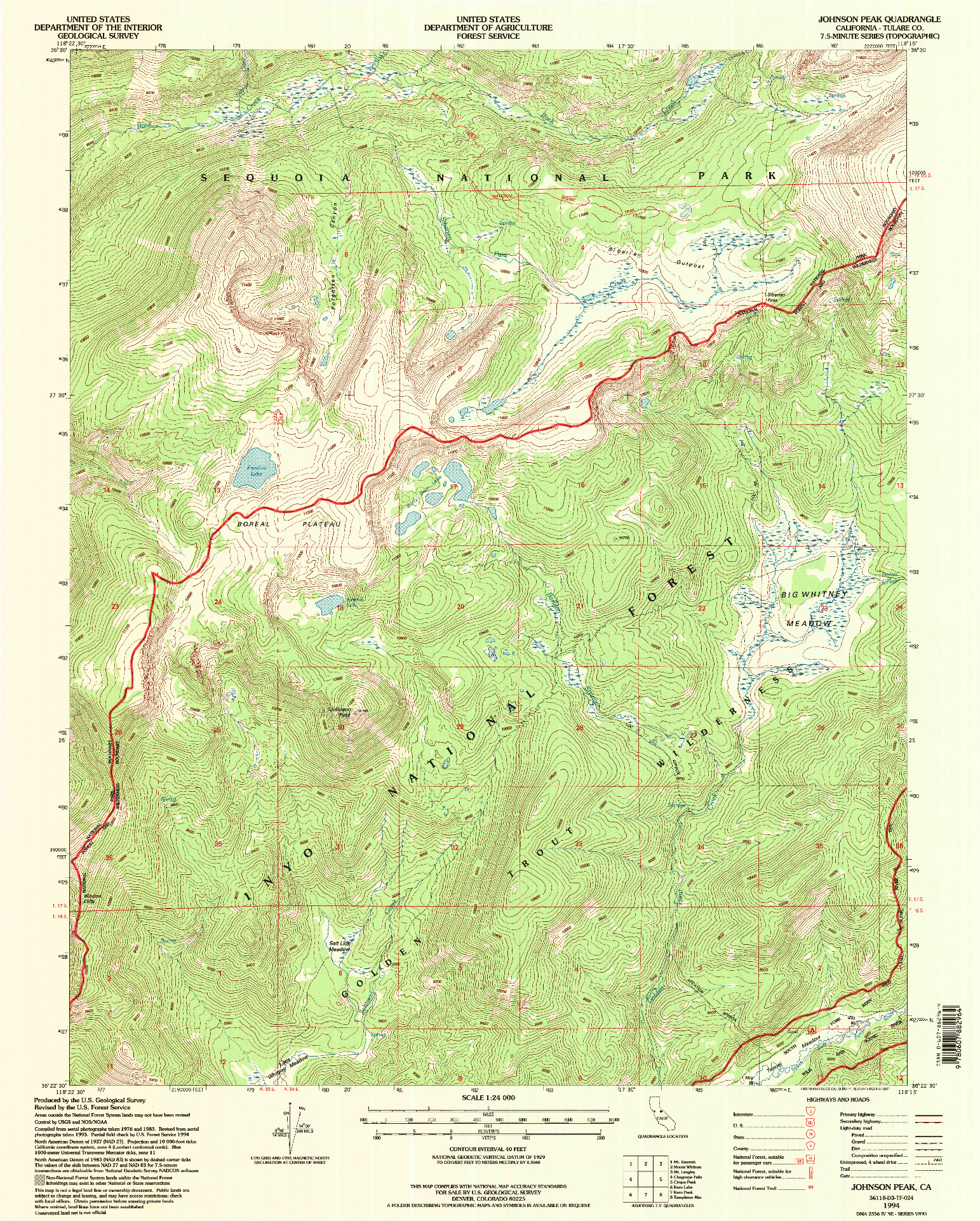 USGS 1:24000-SCALE QUADRANGLE FOR JOHNSON PEAK, CA 1994