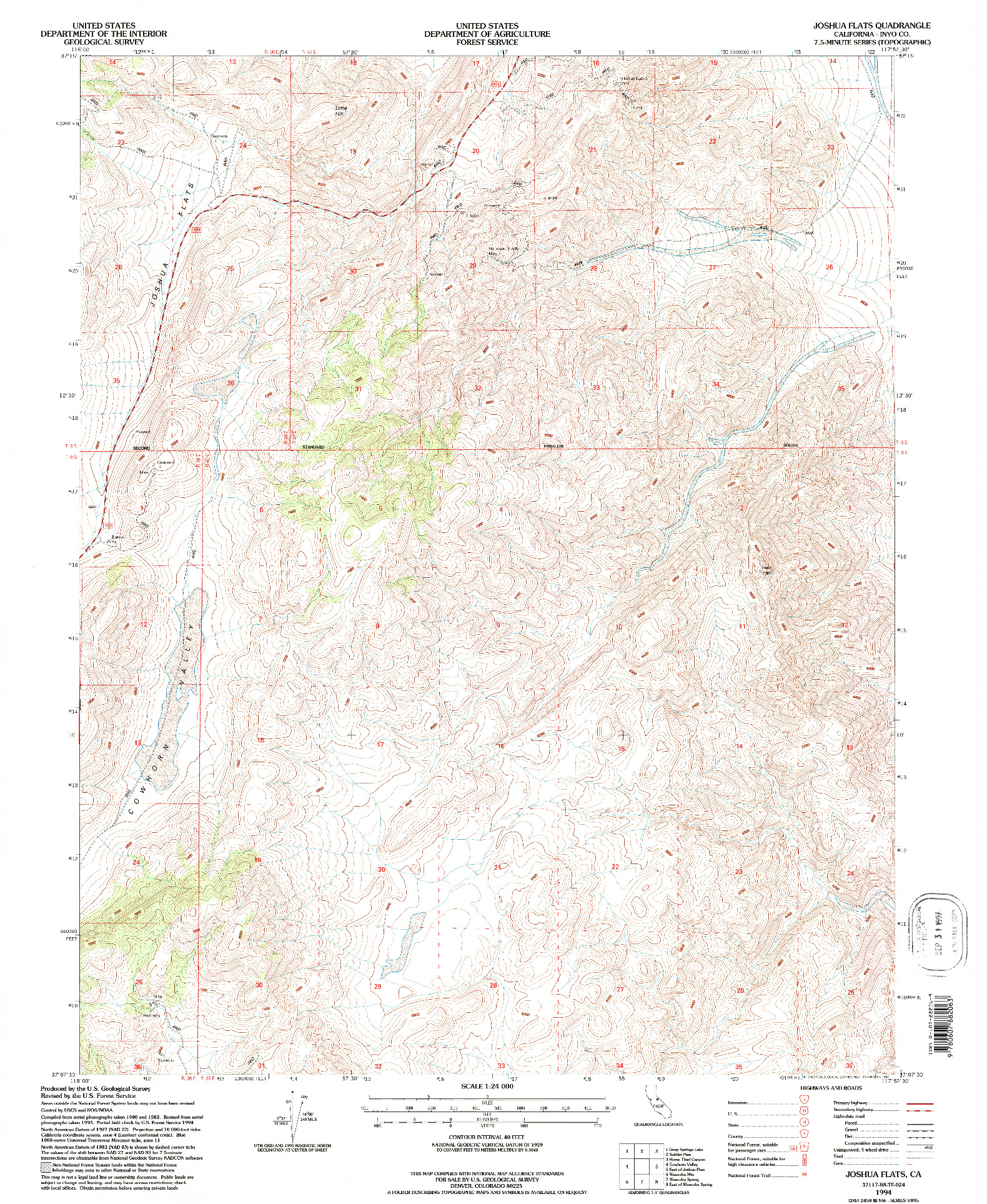 USGS 1:24000-SCALE QUADRANGLE FOR JOSHUA FLATS, CA 1994