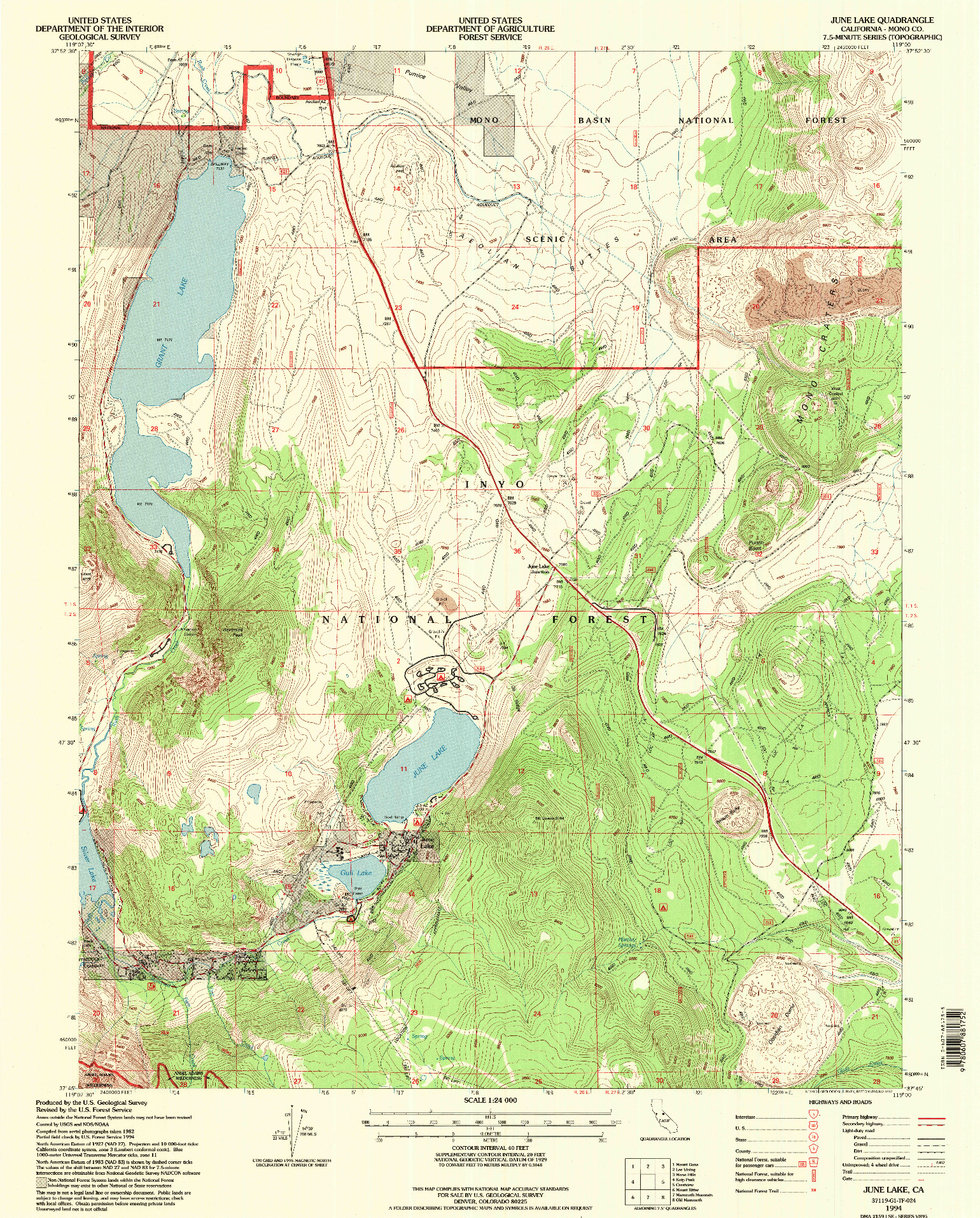 USGS 1:24000-SCALE QUADRANGLE FOR JUNE LAKE, CA 1994