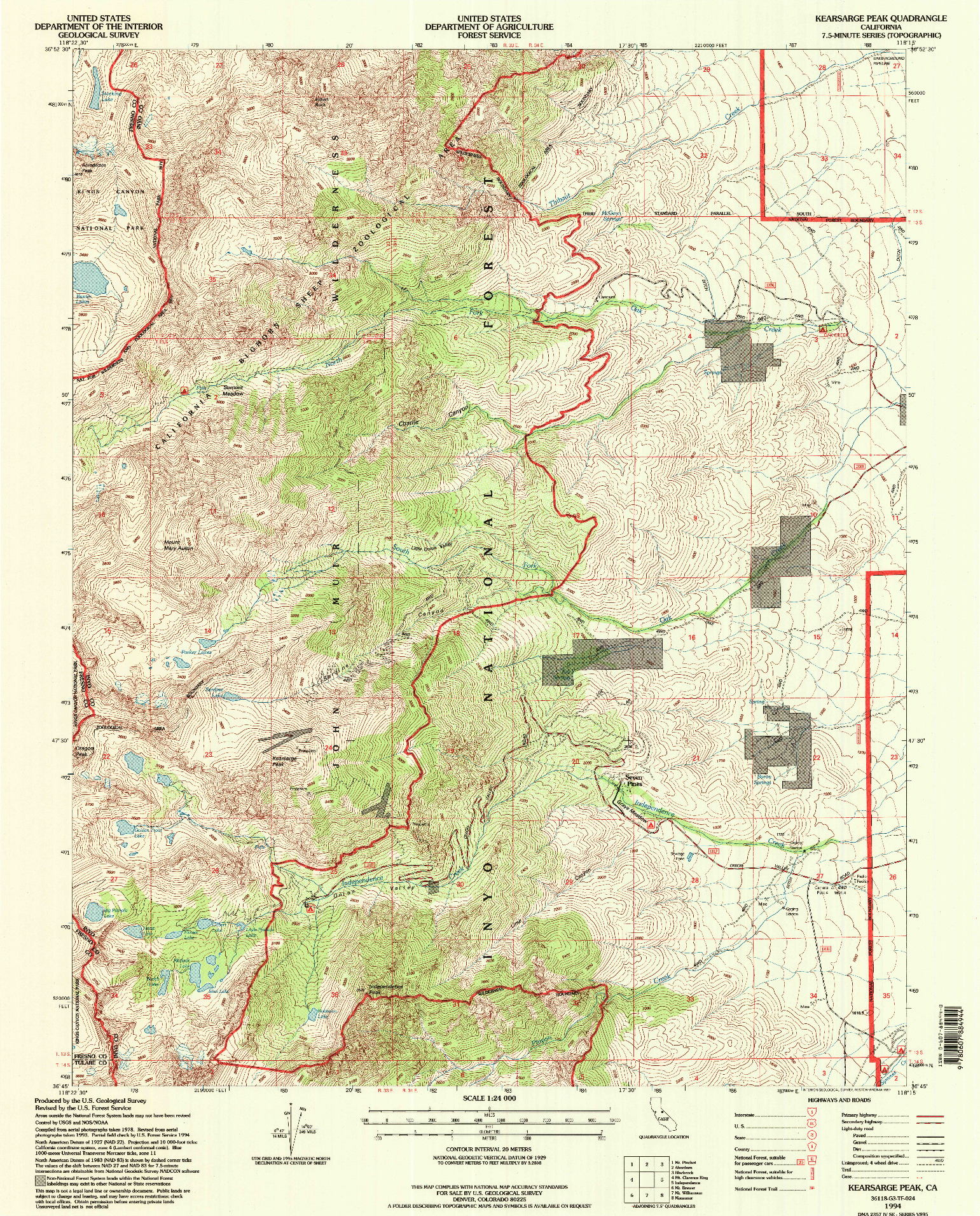USGS 1:24000-SCALE QUADRANGLE FOR KEARSARGE PEAK, CA 1994