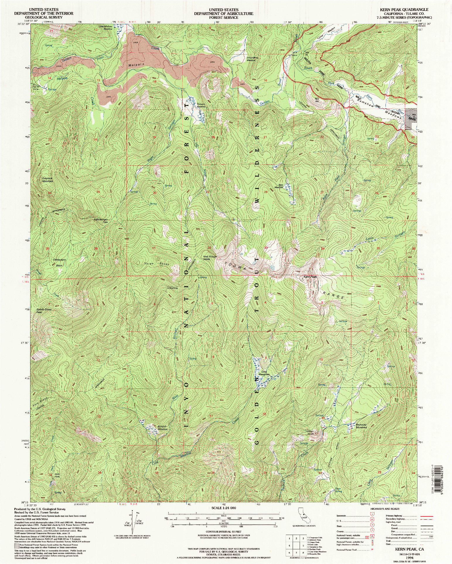 USGS 1:24000-SCALE QUADRANGLE FOR KERN PEAK, CA 1994