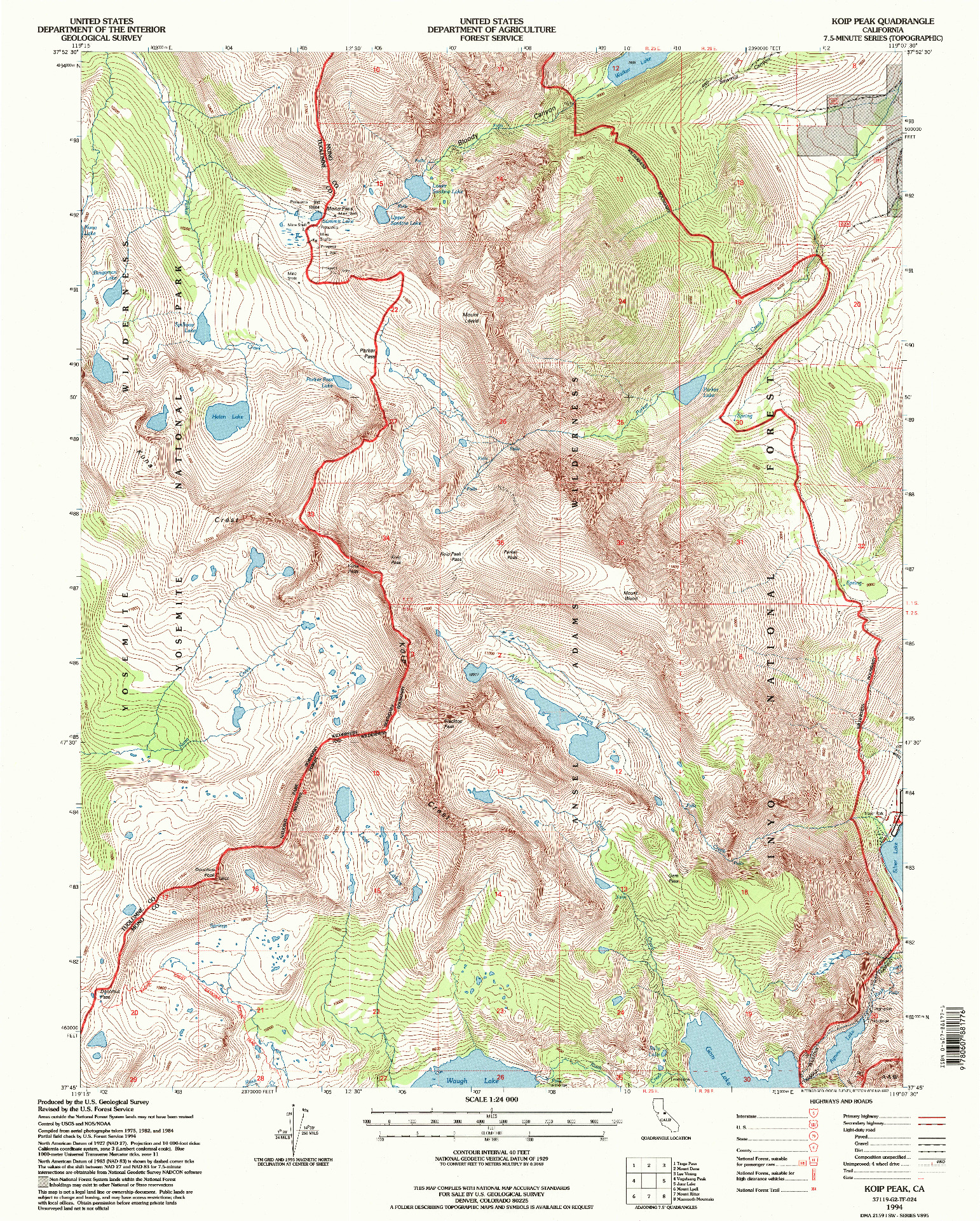 USGS 1:24000-SCALE QUADRANGLE FOR KOIP PEAK, CA 1994