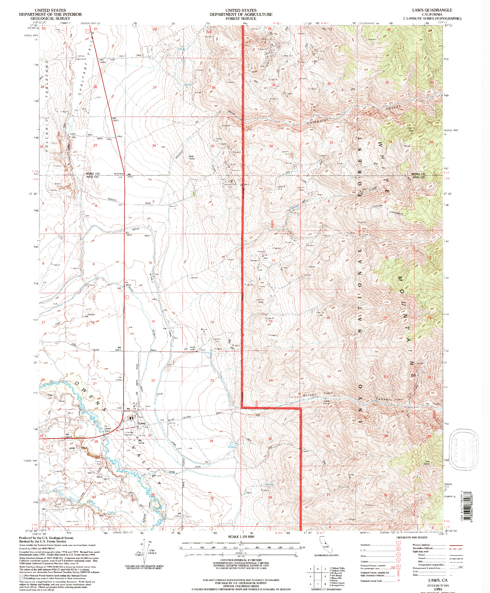 USGS 1:24000-SCALE QUADRANGLE FOR LAWS, CA 1994