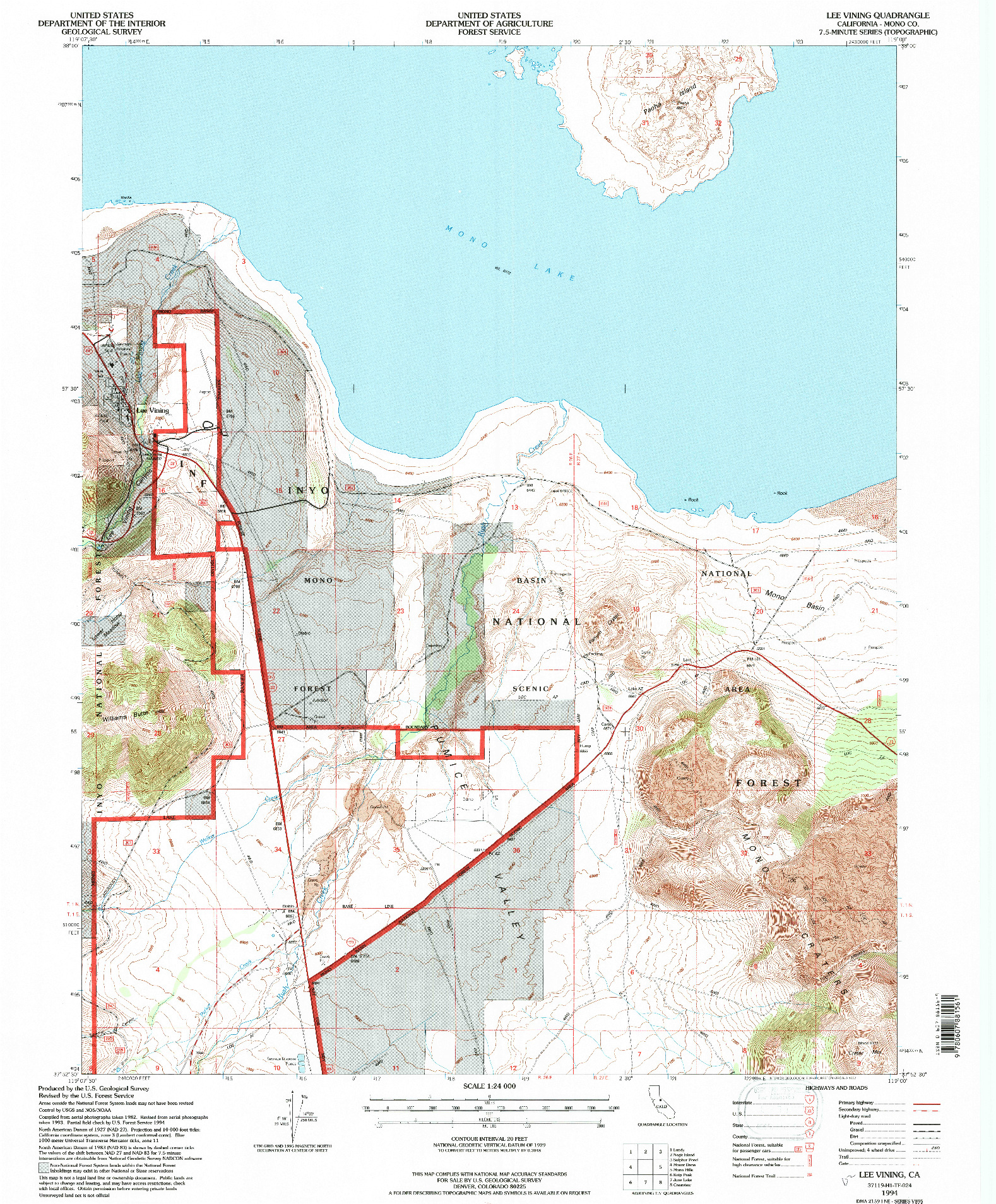 USGS 1:24000-SCALE QUADRANGLE FOR LEE VINING, CA 1994