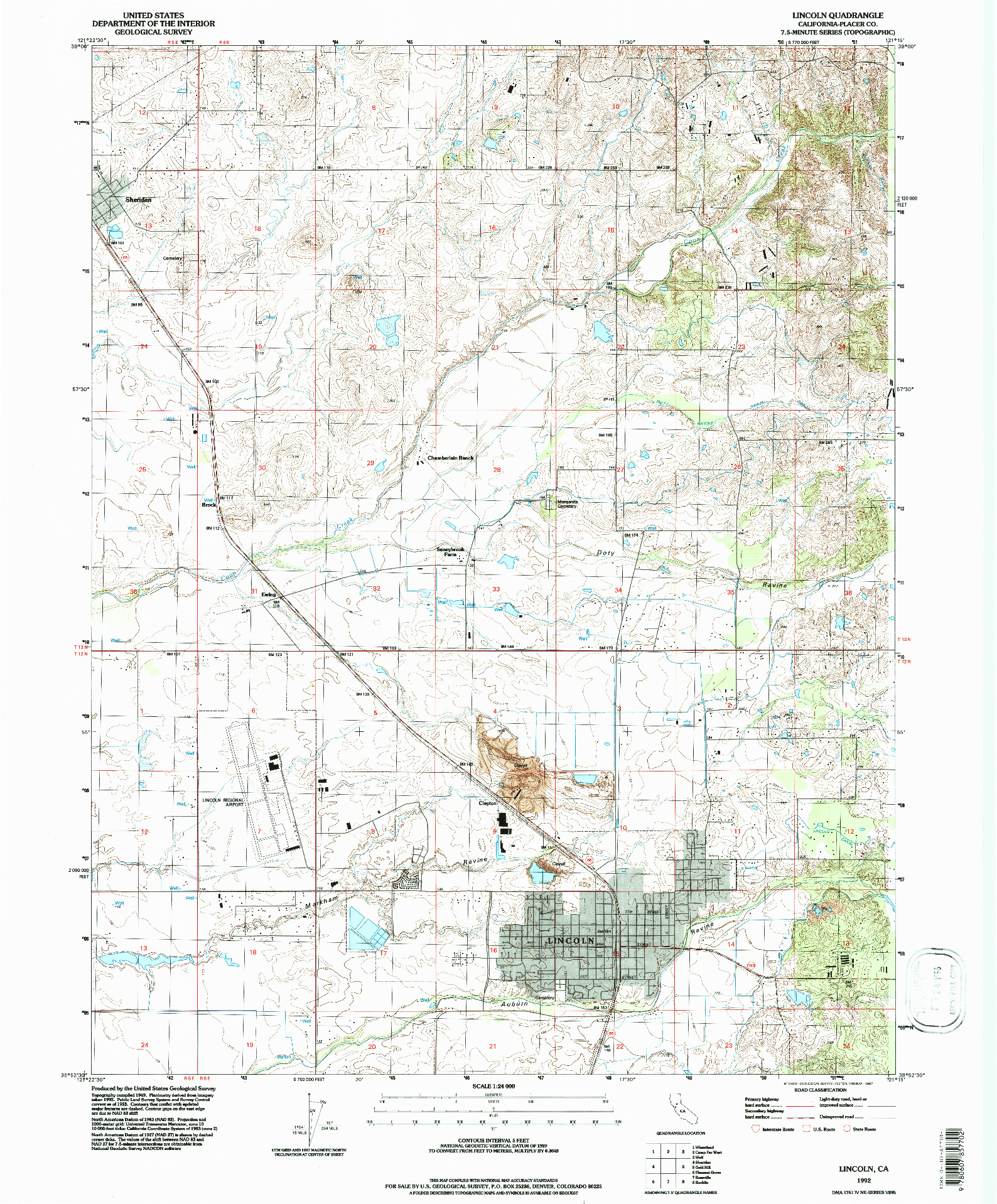 USGS 1:24000-SCALE QUADRANGLE FOR LINCOLN, CA 1992