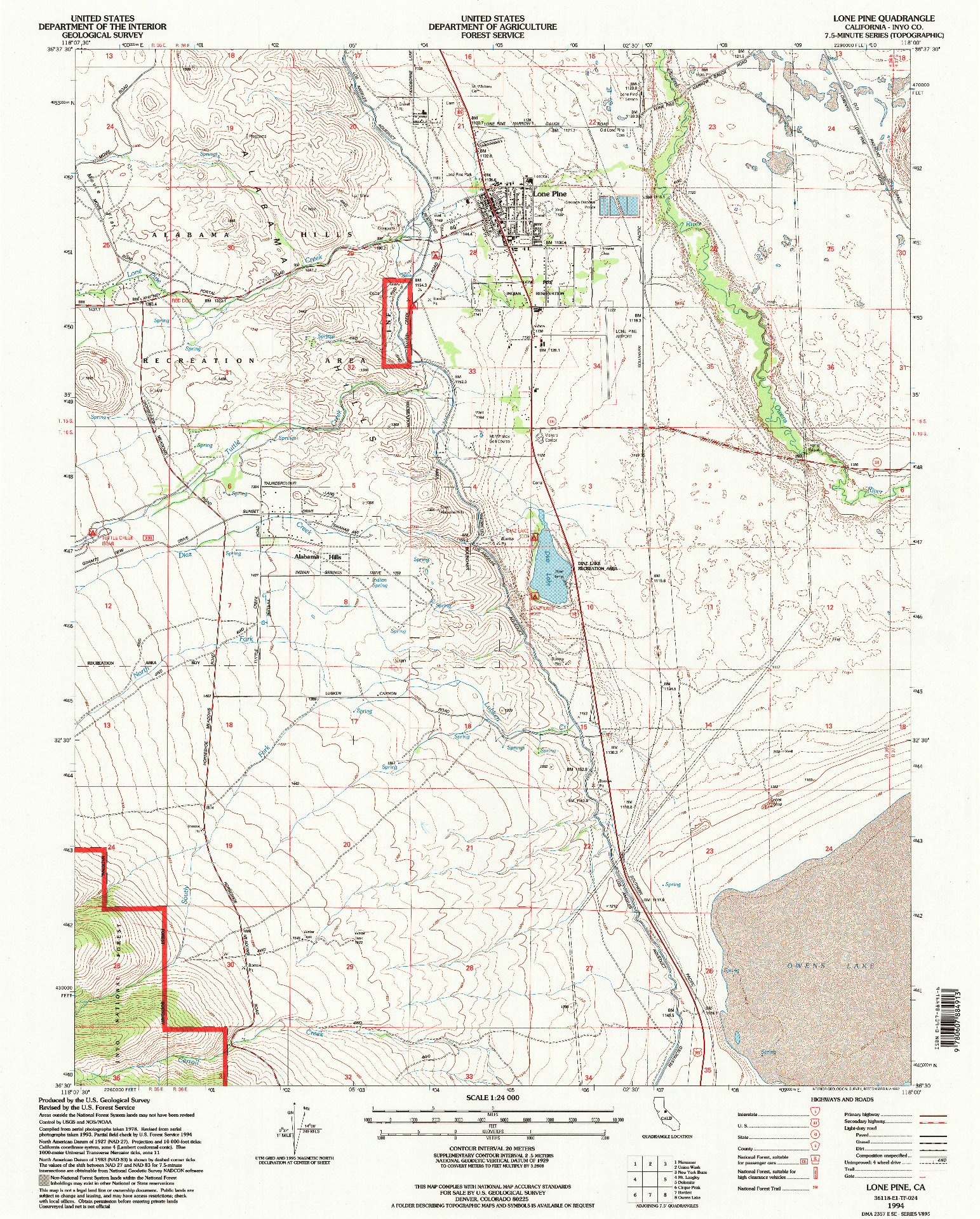 USGS 1:24000-SCALE QUADRANGLE FOR LONE PINE, CA 1994