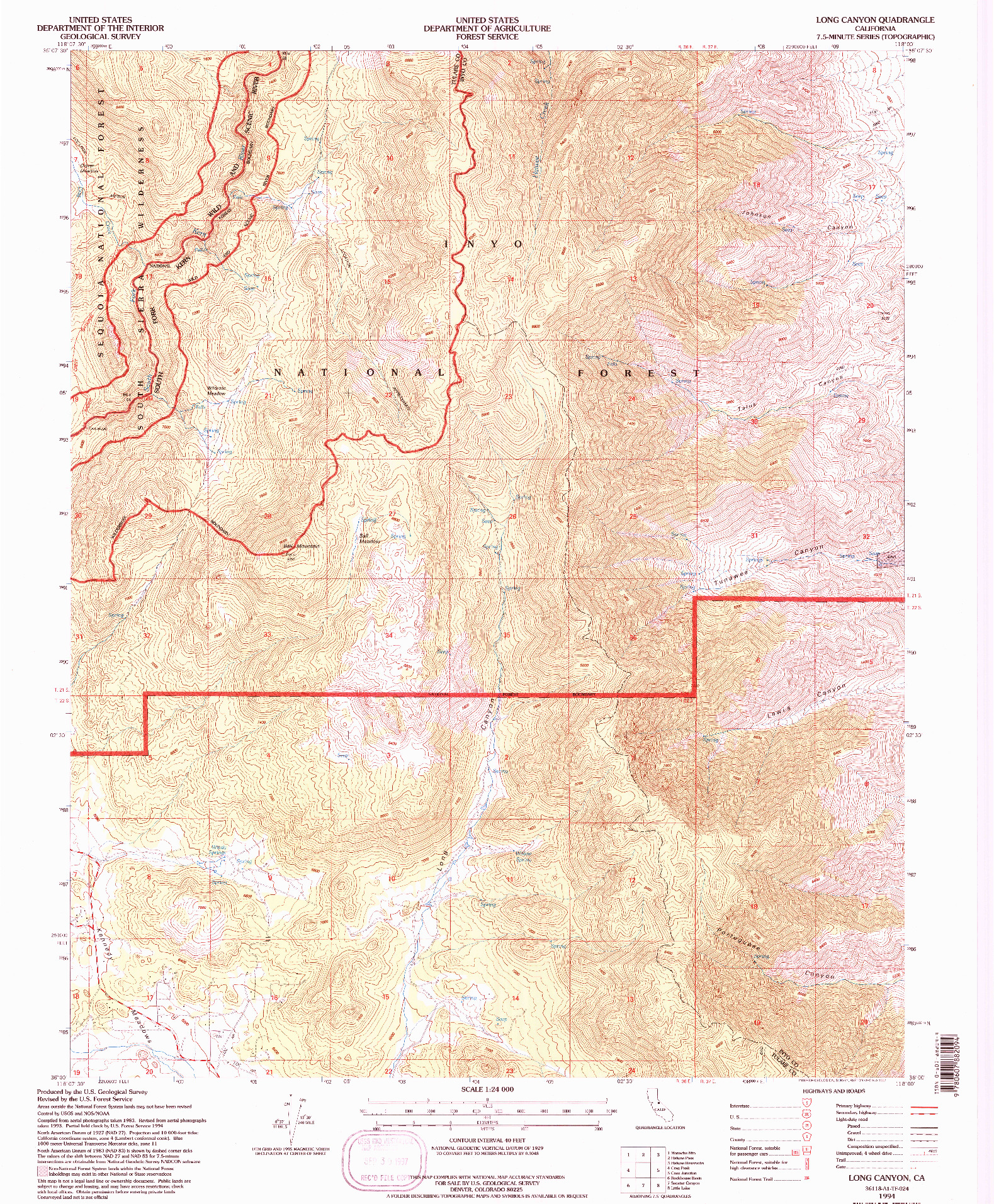 USGS 1:24000-SCALE QUADRANGLE FOR LONG CANYON, CA 1994