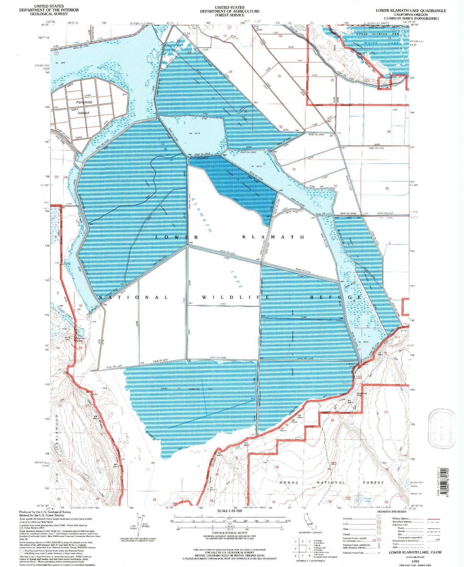 USGS 1:24000-SCALE QUADRANGLE FOR LOWER KLAMATH LAKE, CA 1993