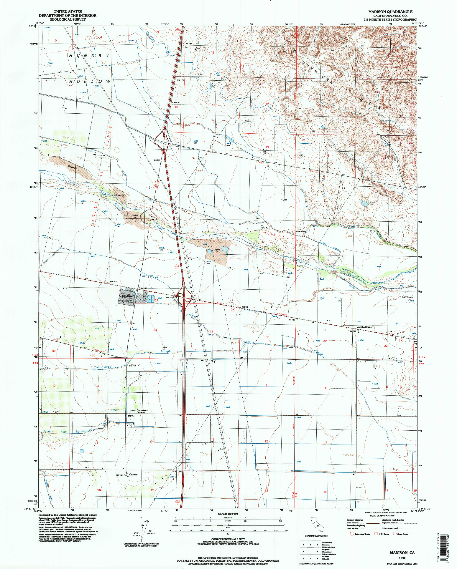USGS 1:24000-SCALE QUADRANGLE FOR MADISON, CA 1992