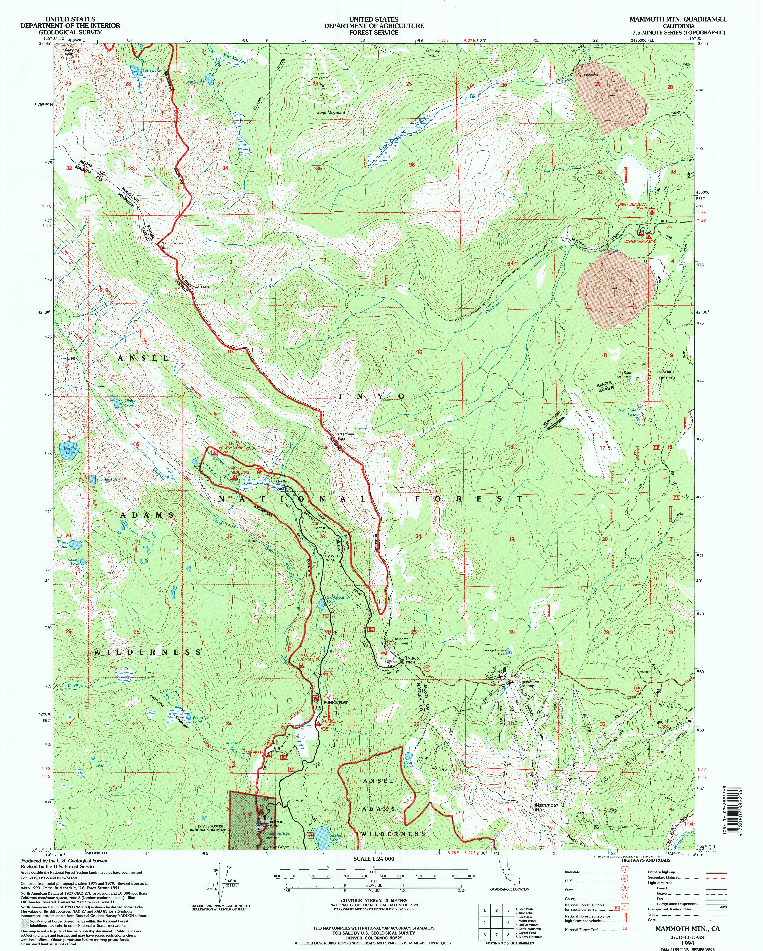 USGS 1:24000-SCALE QUADRANGLE FOR MAMMOTH MTN, CA 1994