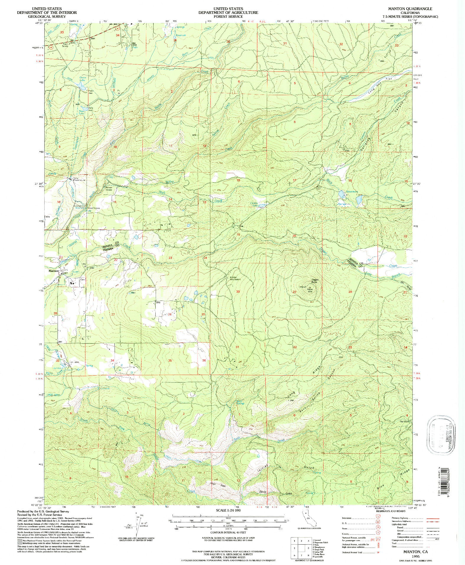 USGS 1:24000-SCALE QUADRANGLE FOR MANTON, CA 1995