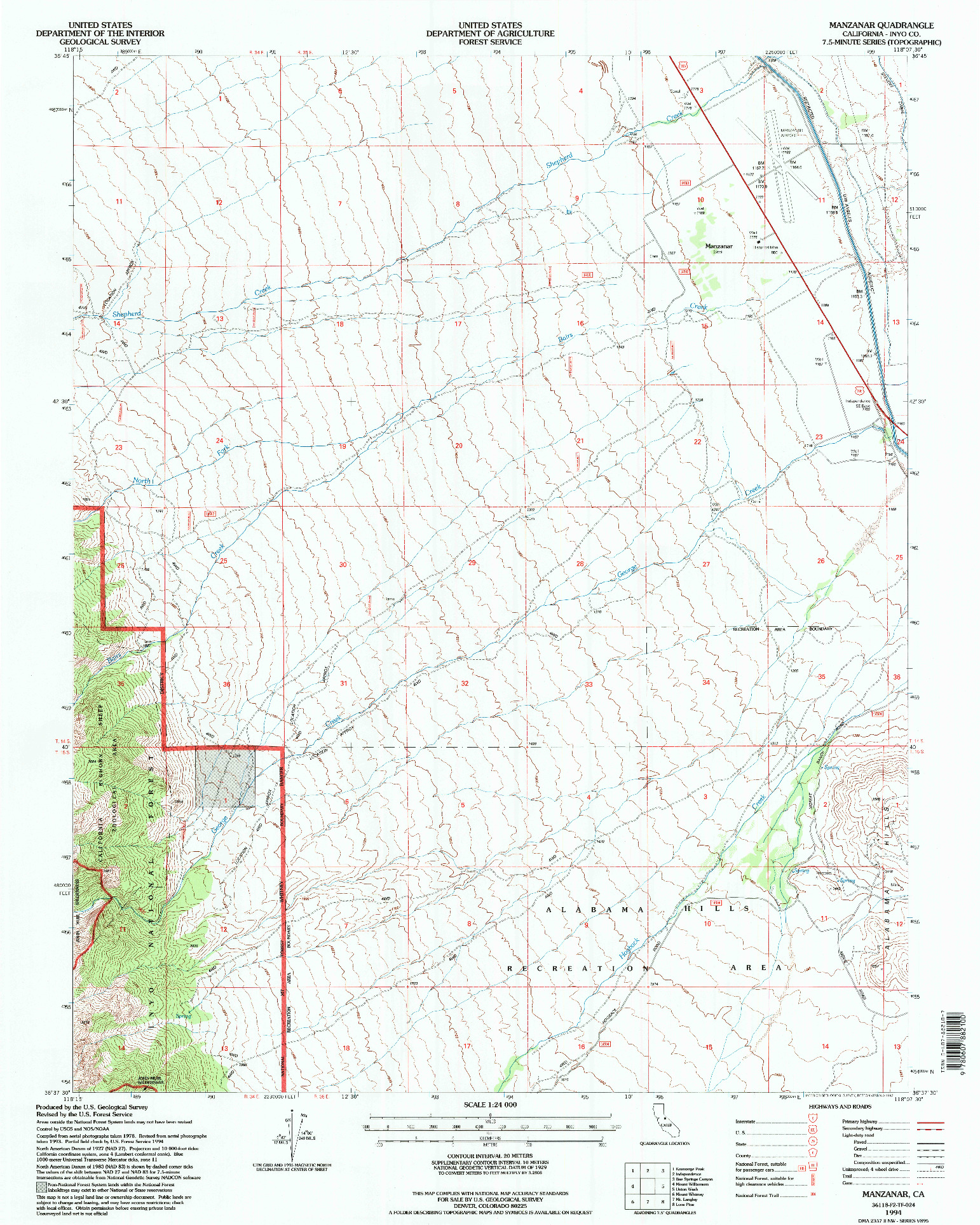 USGS 1:24000-SCALE QUADRANGLE FOR MANZANAR, CA 1994