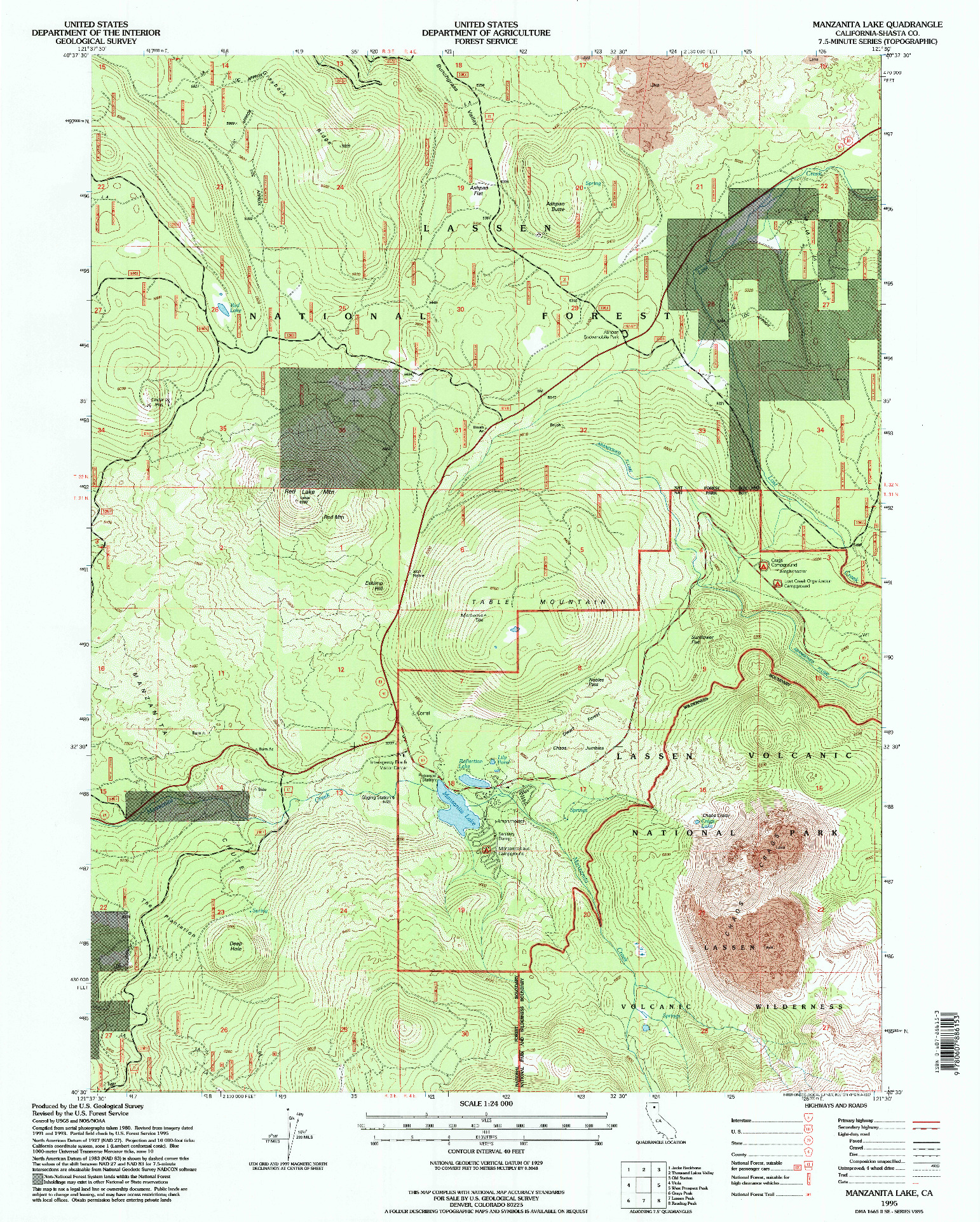 USGS 1:24000-SCALE QUADRANGLE FOR MANZANITA LAKE, CA 1995