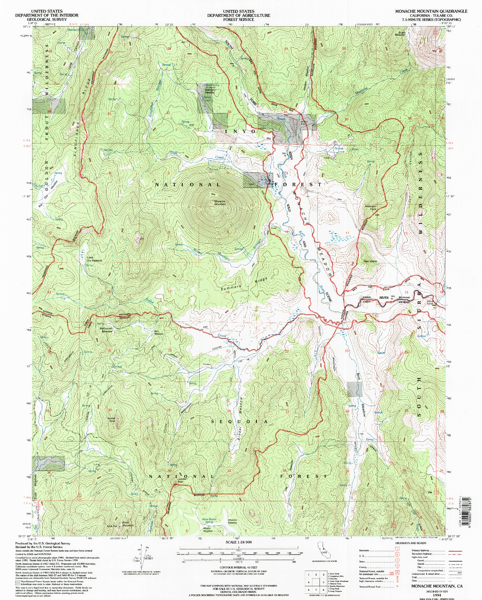 USGS 1:24000-SCALE QUADRANGLE FOR MONACHE MOUNTAIN, CA 1994