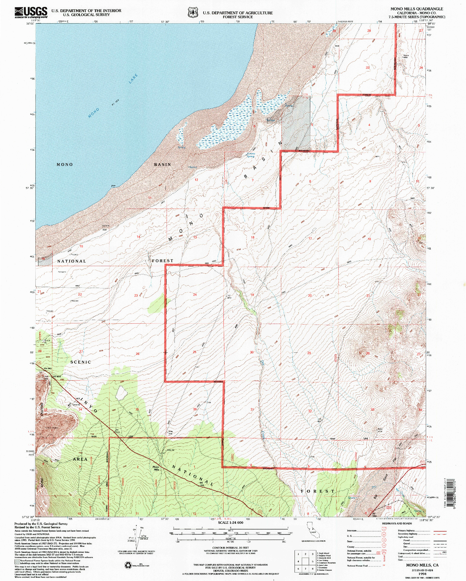 USGS 1:24000-SCALE QUADRANGLE FOR MONO MILLS, CA 1994
