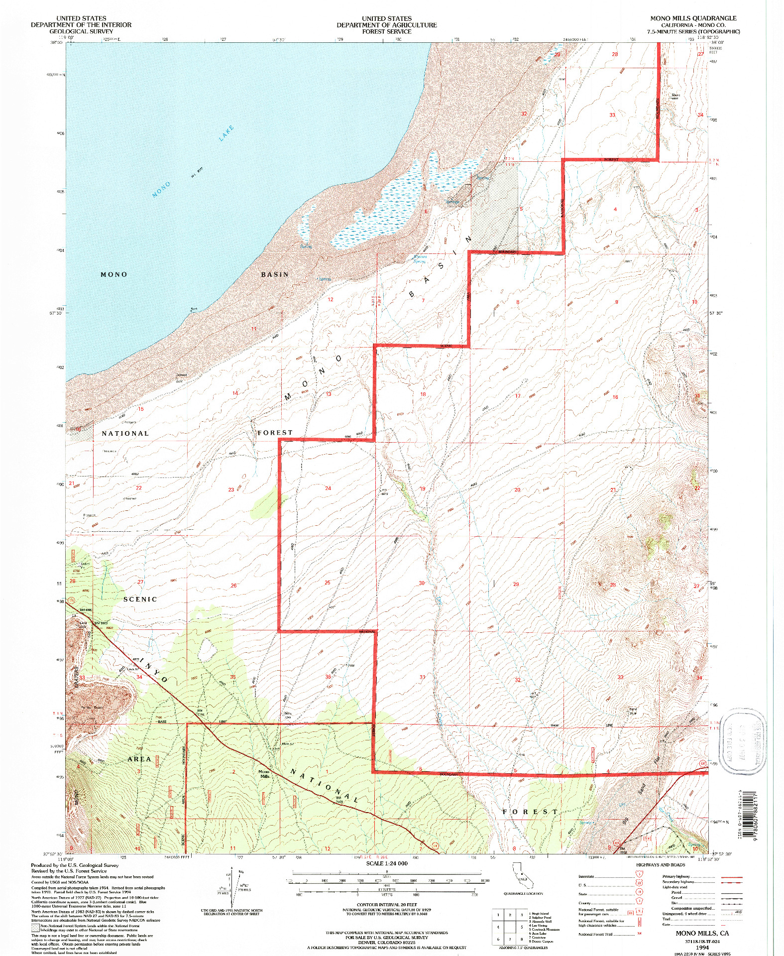 USGS 1:24000-SCALE QUADRANGLE FOR MONO MILLS, CA 1994